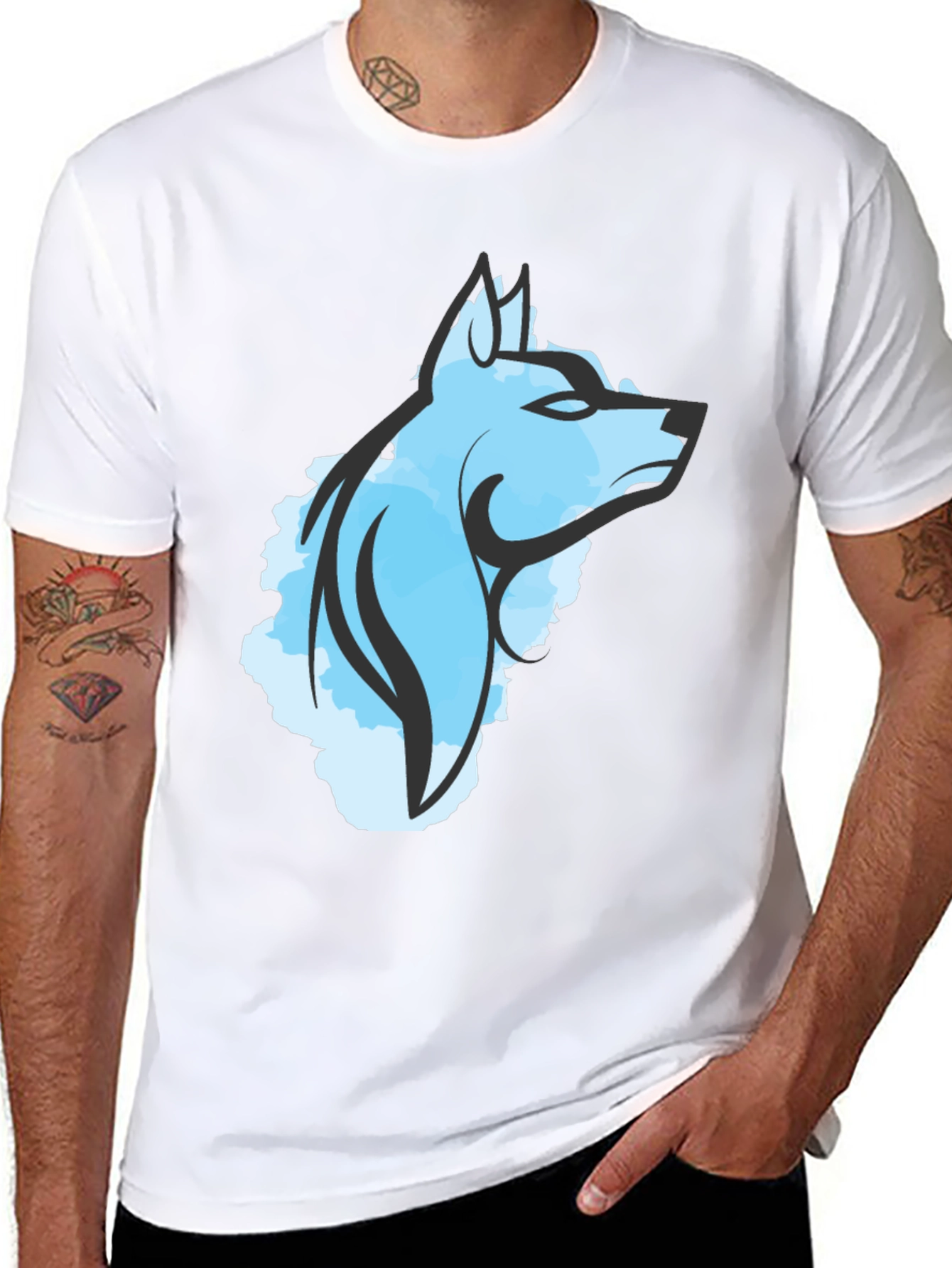 Cool Blue Wolf Graphic Tee - Black