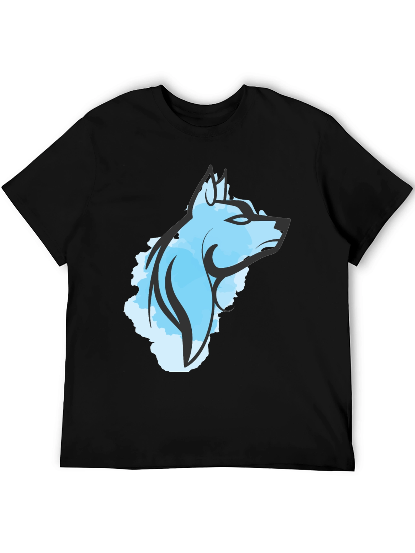Cool Blue Wolf Graphic Tee - Black