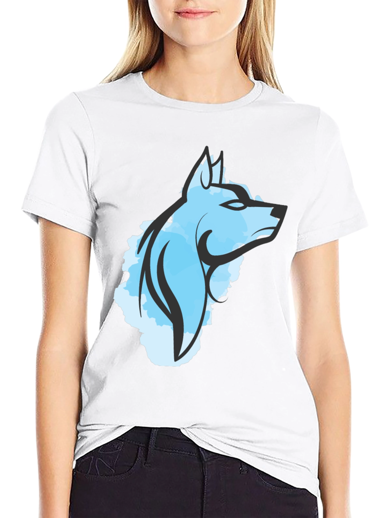 Cool Blue Wolf Graphic Tee - Black
