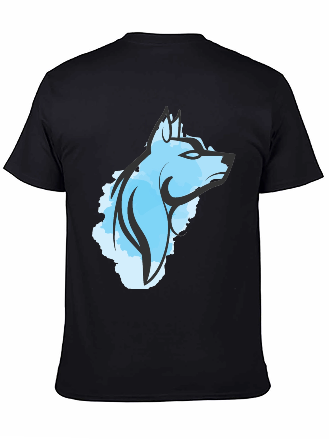 Cool Blue Wolf Graphic Tee - Black