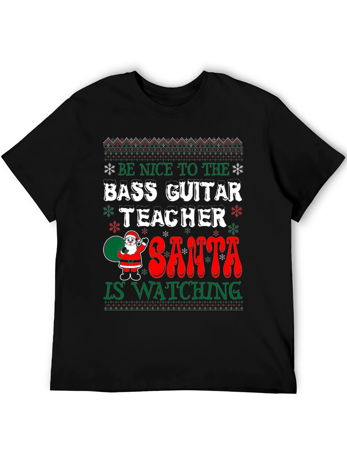 Bass Guitar Teacher Ugly Christmas Sweater Style T-Shirt