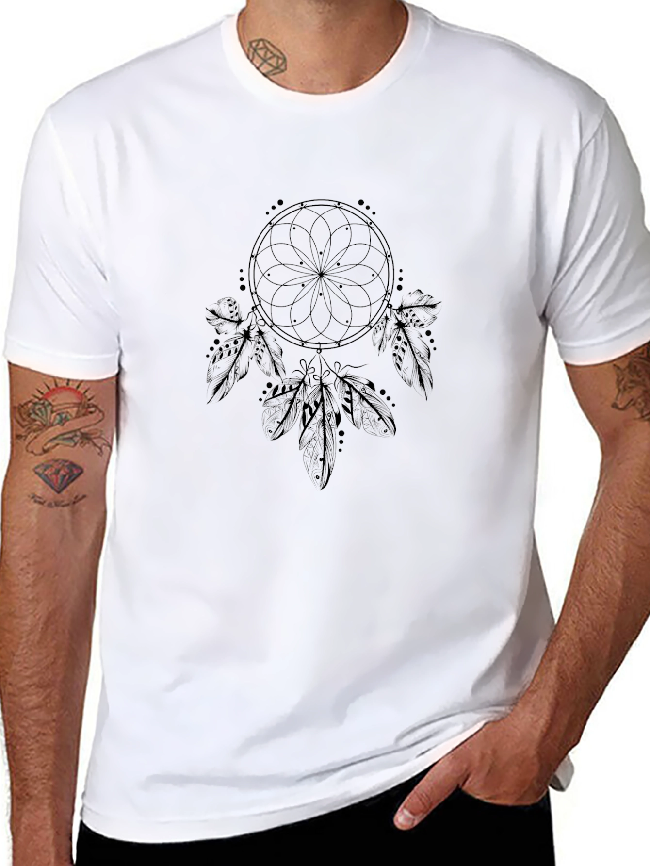 Mens Black T-Shirt - Dreamcatcher Design
