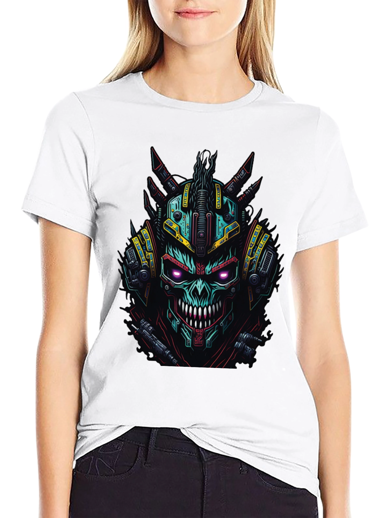 Cyberpunk Skull Graphic Tee - Black