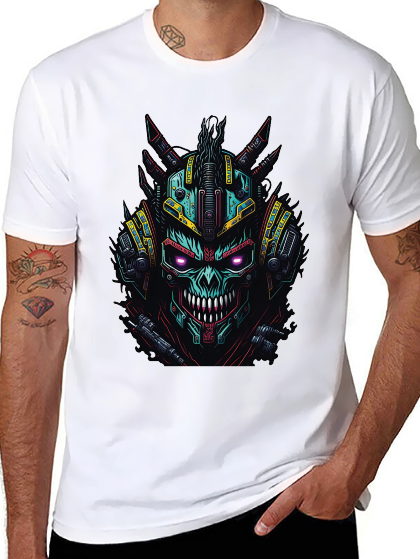 Cyberpunk Skull Graphic Tee - Black