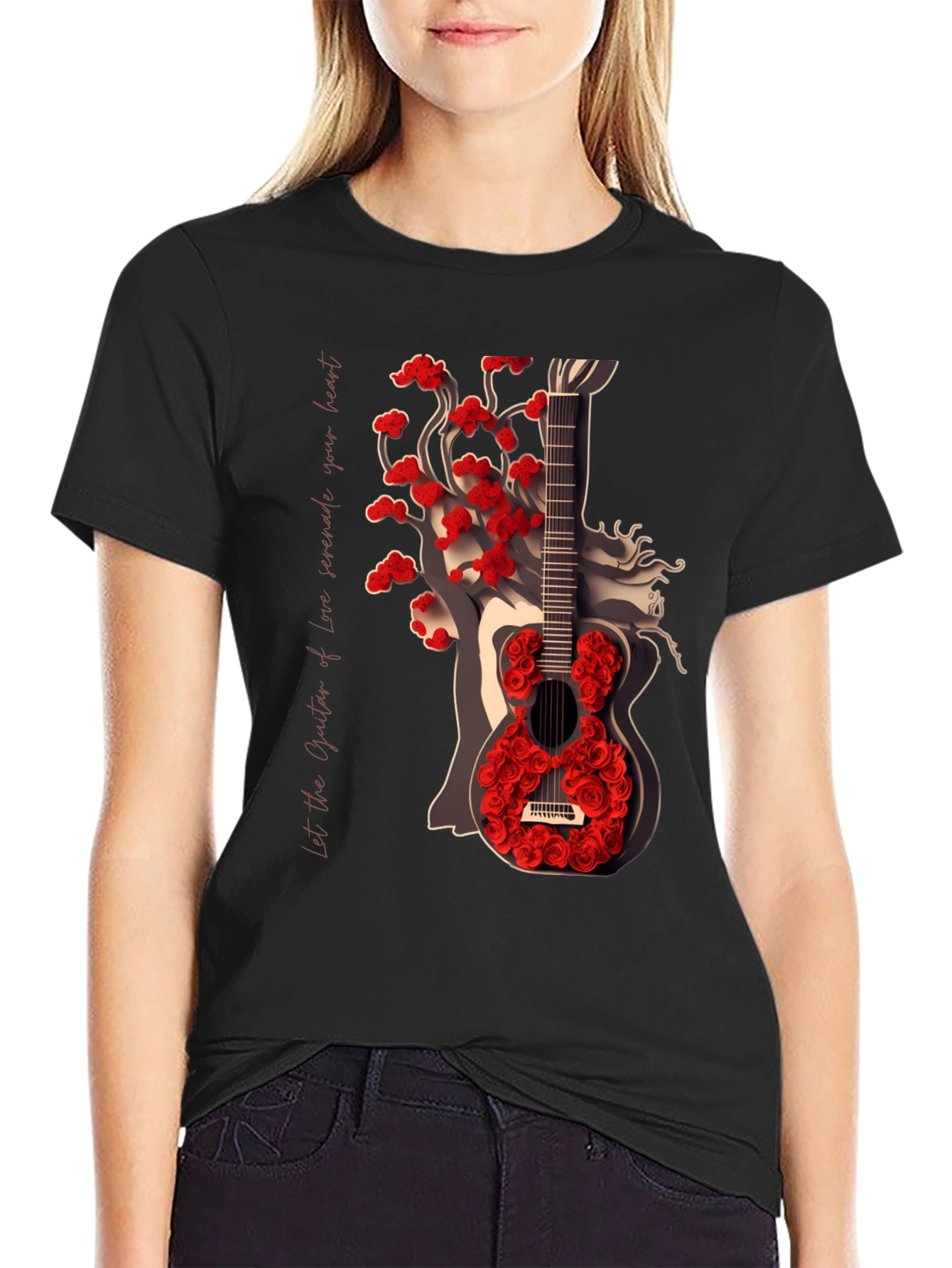 Guitar Rose Graphic Tee - Stylish Unisex T-Shirt