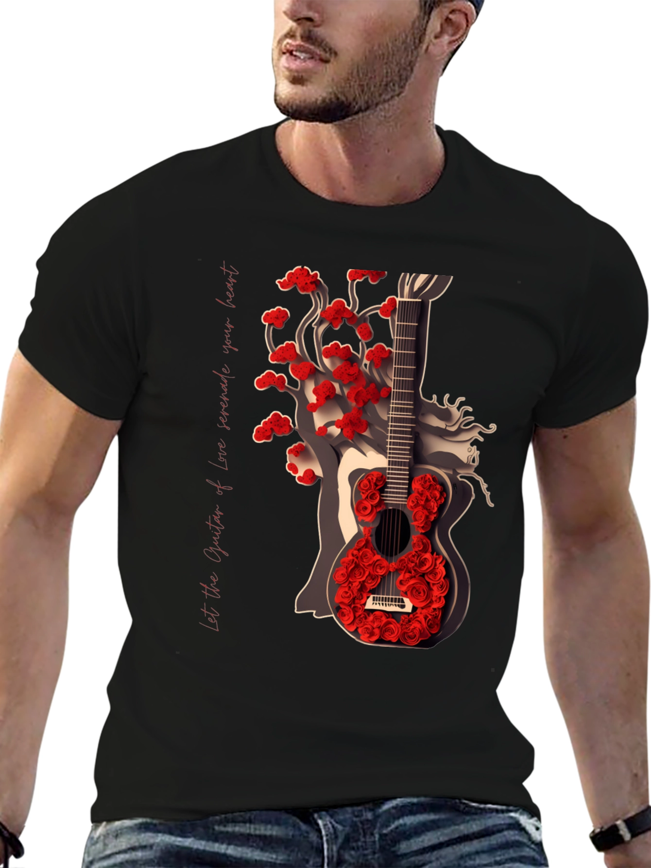 Guitar Rose Graphic Tee - Stylish Unisex T-Shirt
