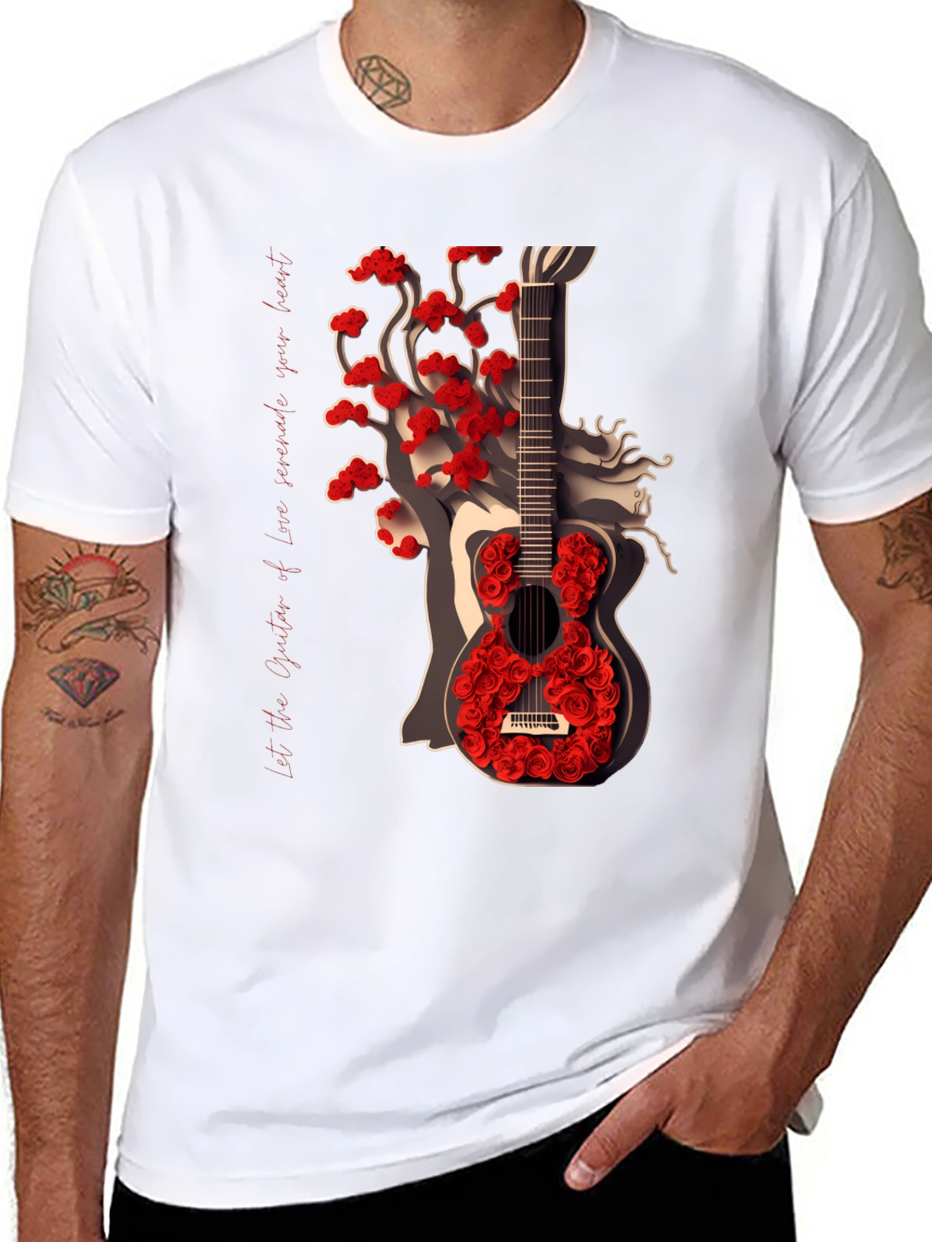 Guitar Rose Graphic Tee - Stylish Unisex T-Shirt