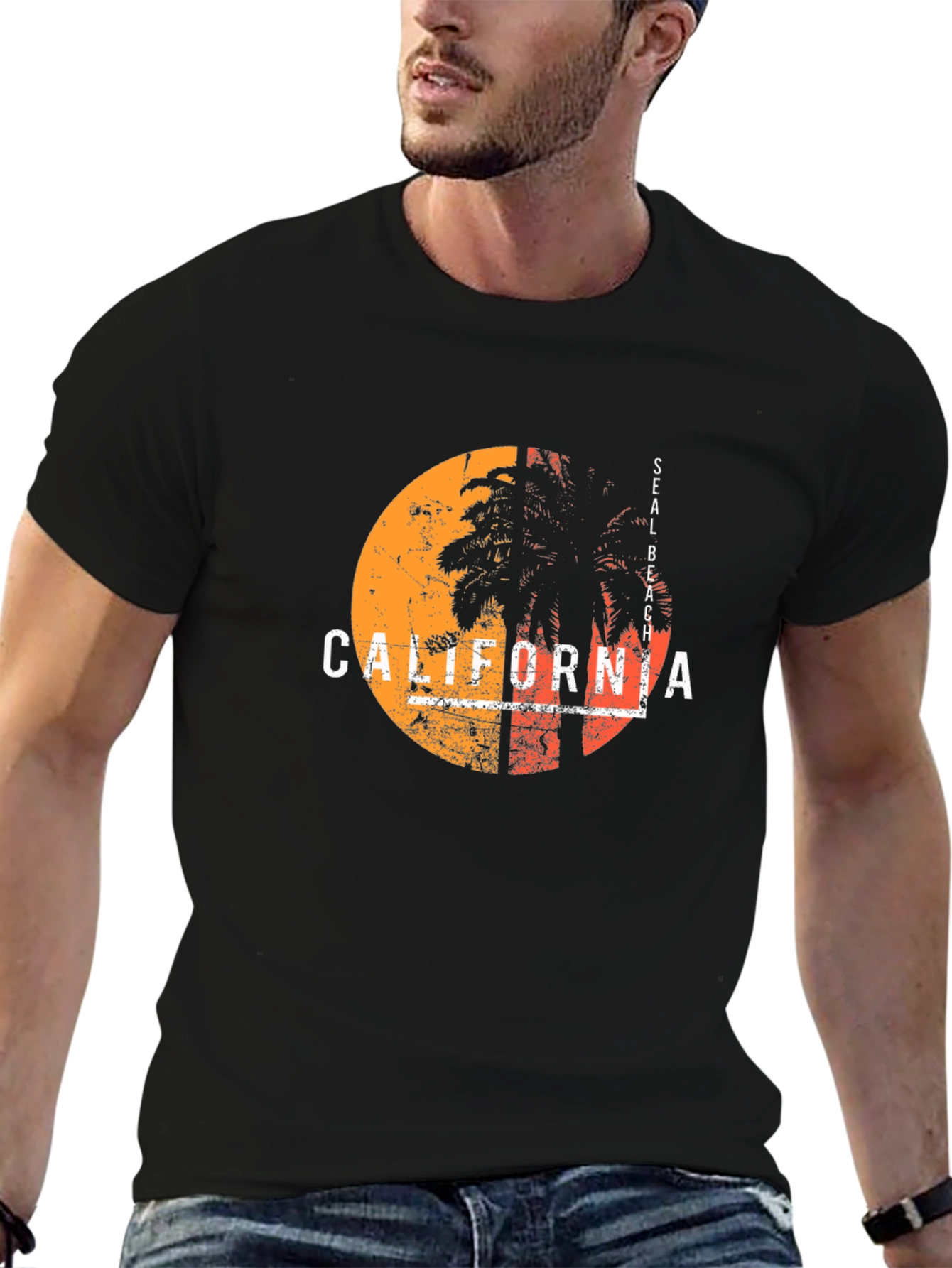 California Seal Beach Palm Tree Graphic Tee