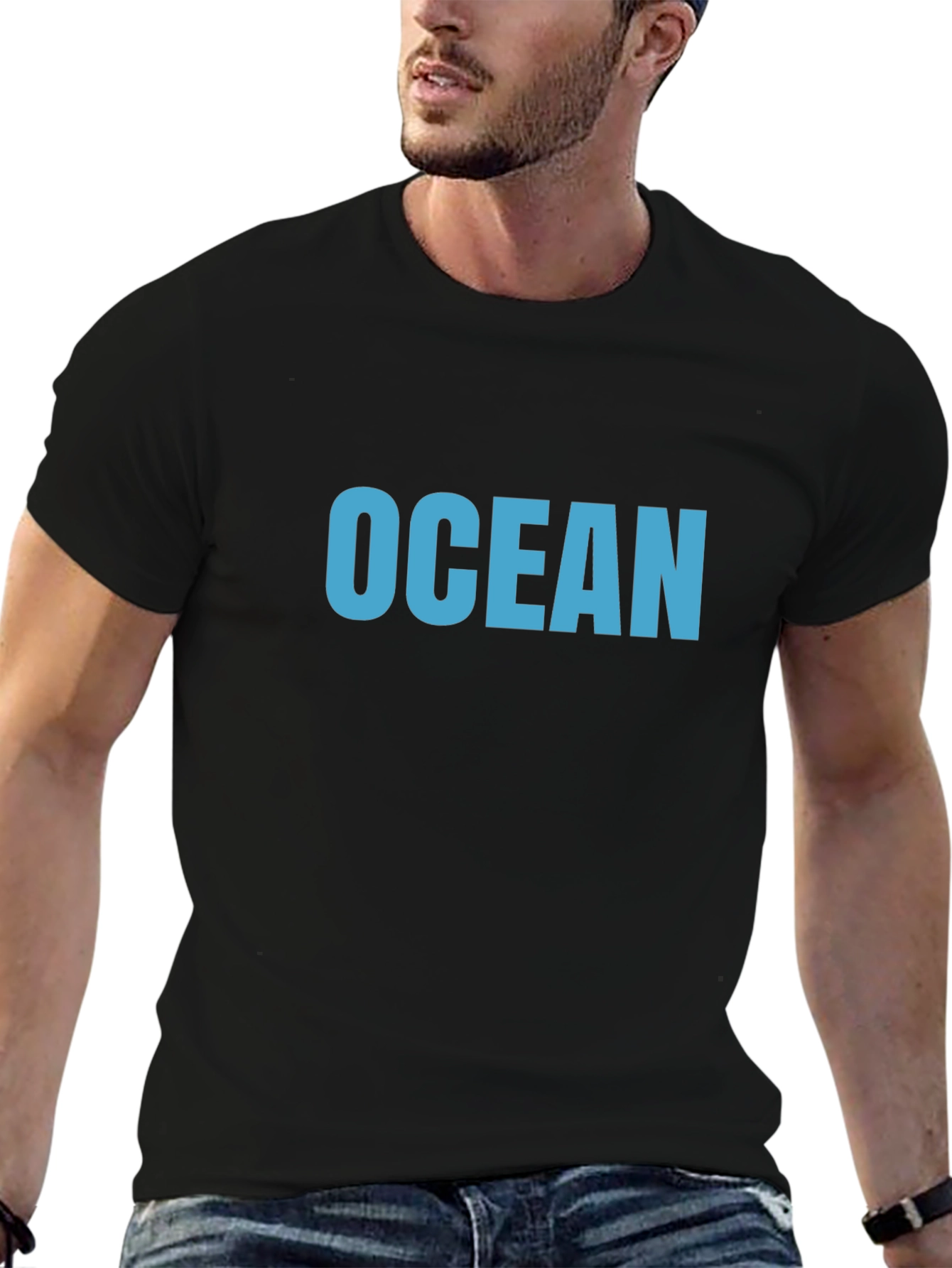 Ocean Blue Graphic Black T-Shirt