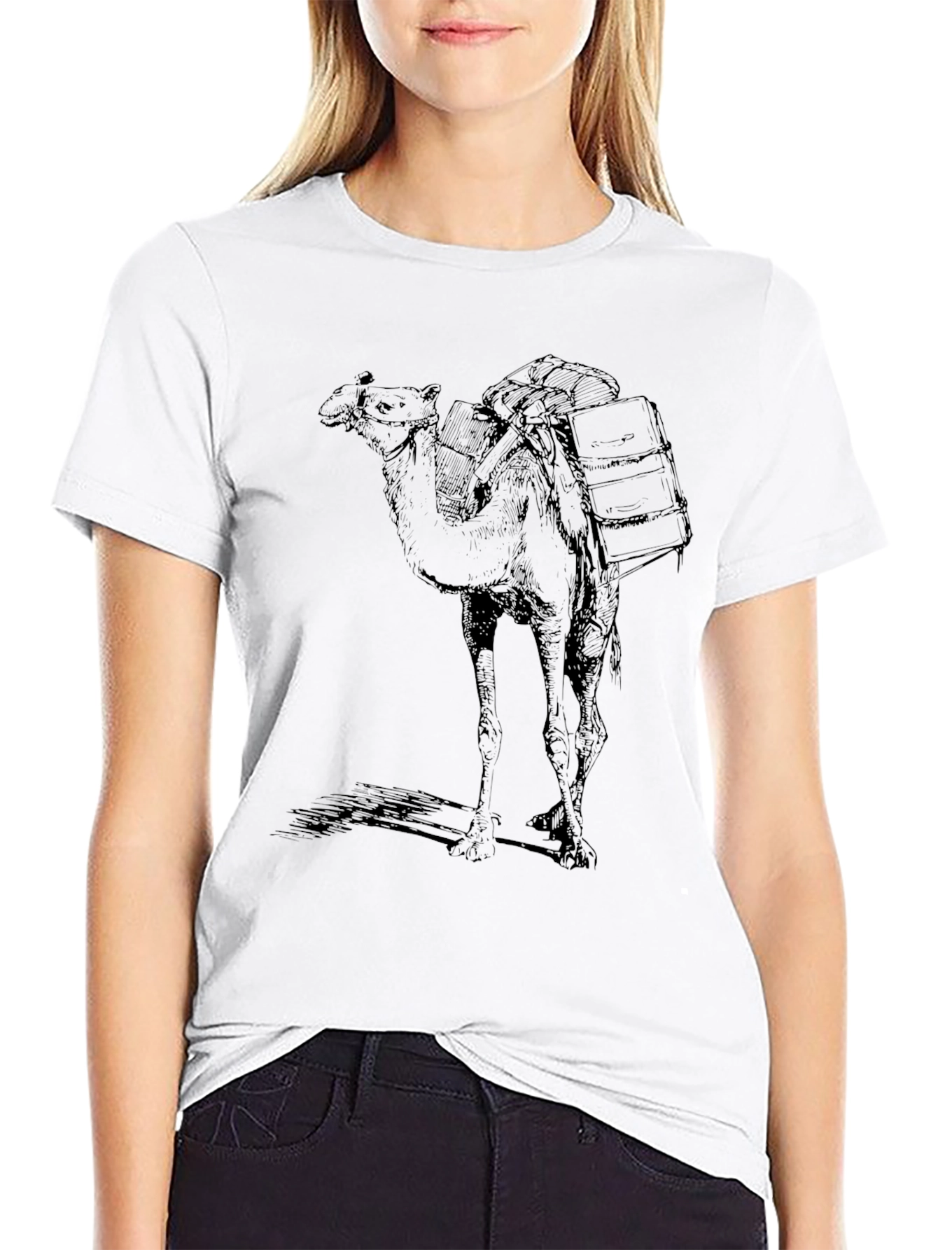 Camel Graphic Print Black T-Shirt