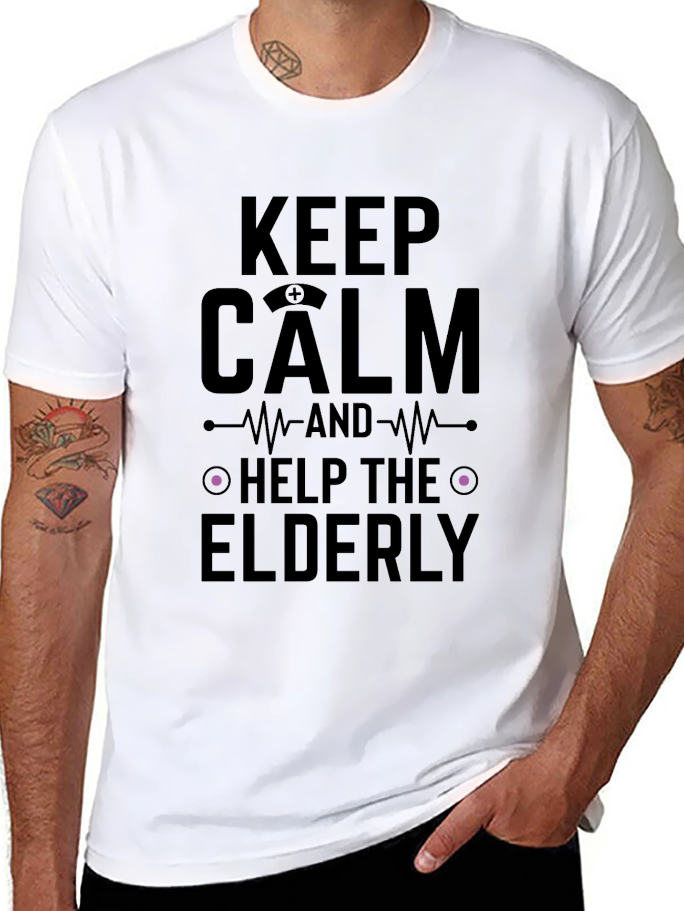Keep Calm Help Elderly Black Graphic Tee