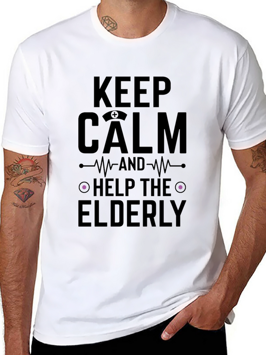 Keep Calm Help Elderly Black Graphic Tee