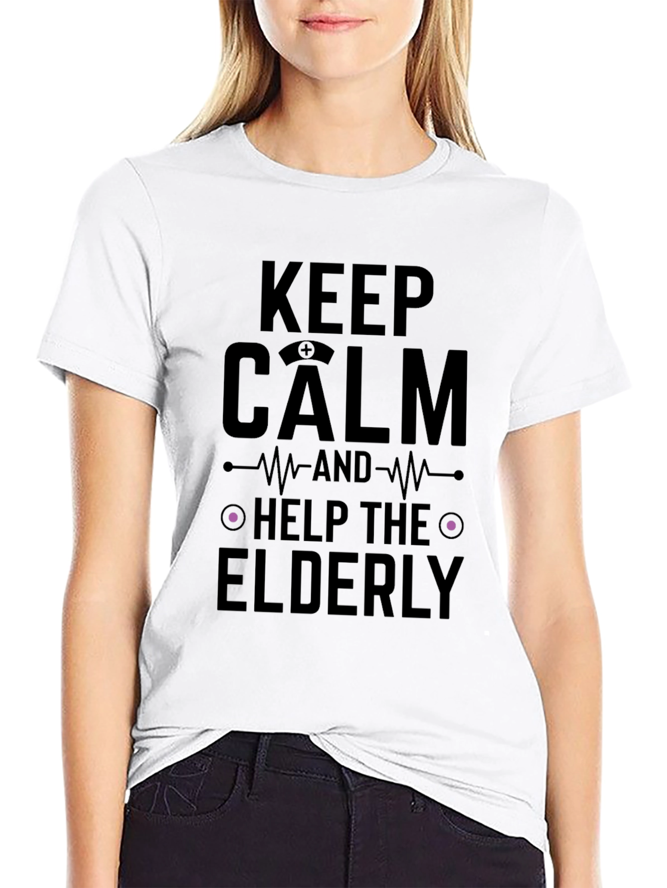 Keep Calm Help Elderly Black Graphic Tee