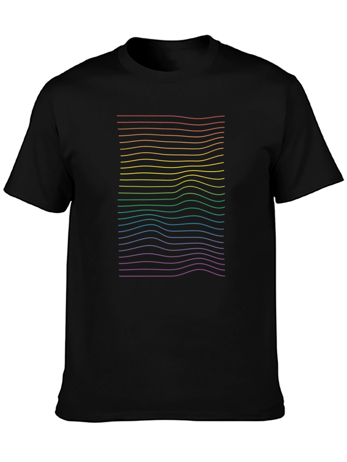 Rainbow Wave Line Graphic Black Tee