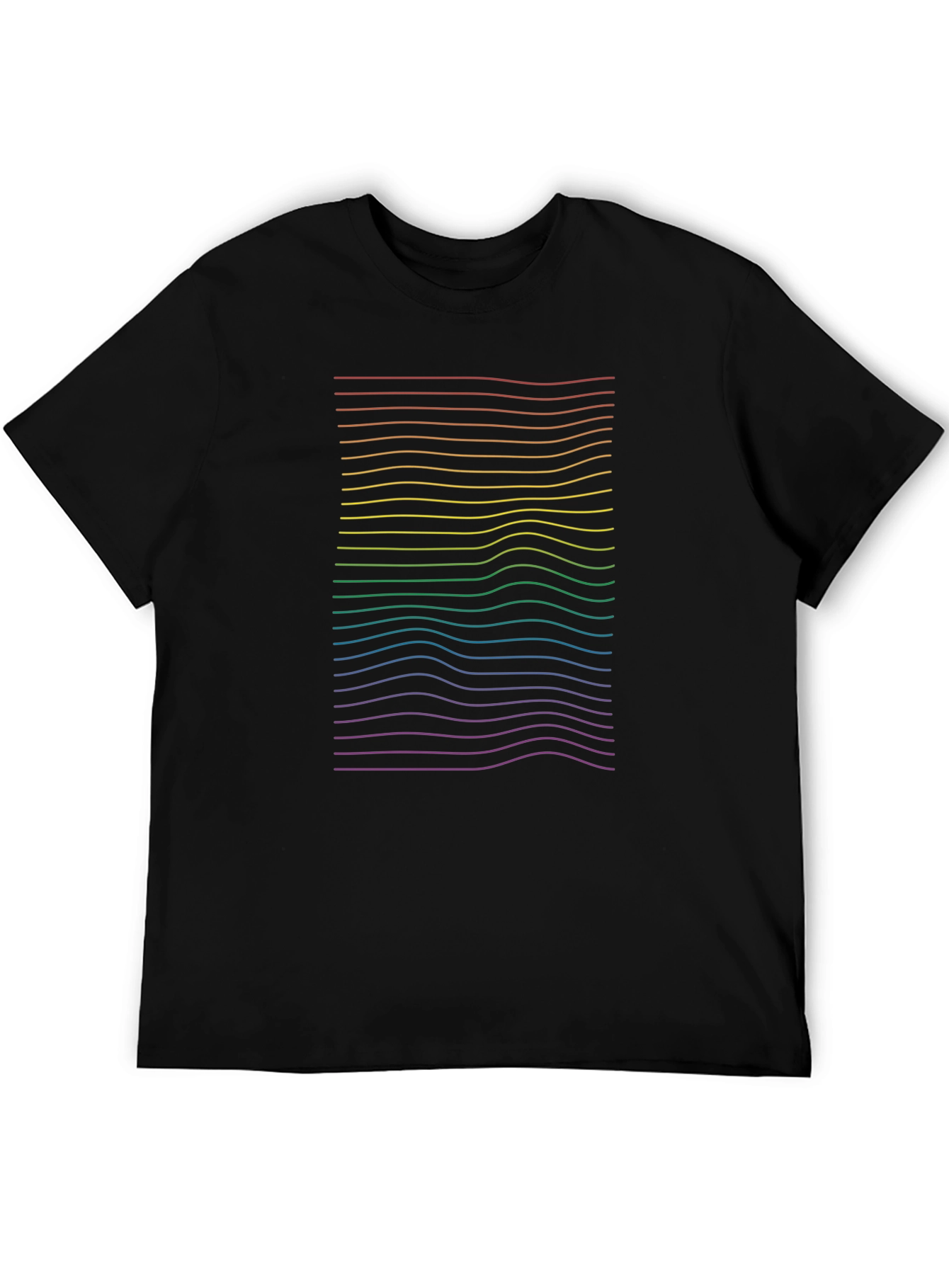 Rainbow Wave Line Graphic Black Tee