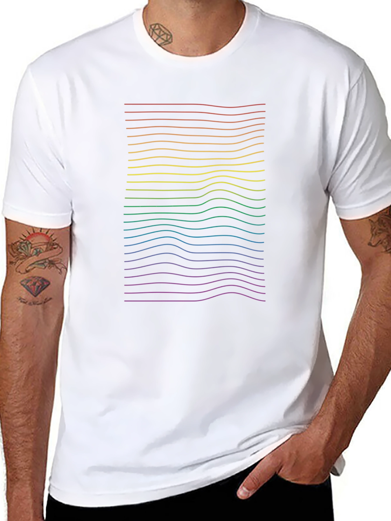 Rainbow Wave Line Graphic Black Tee