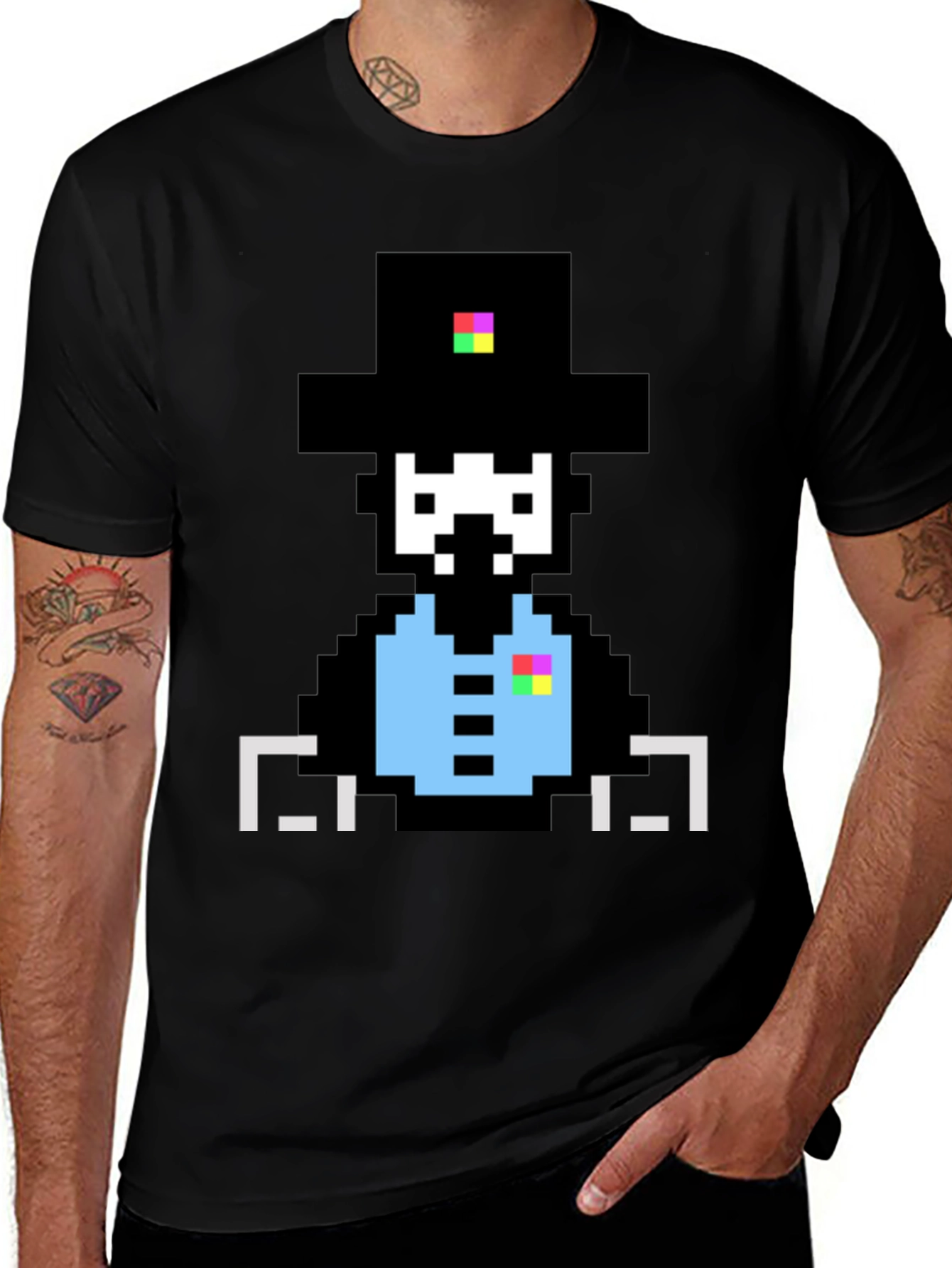 Pixel Art Gentleman Graphic T-Shirt