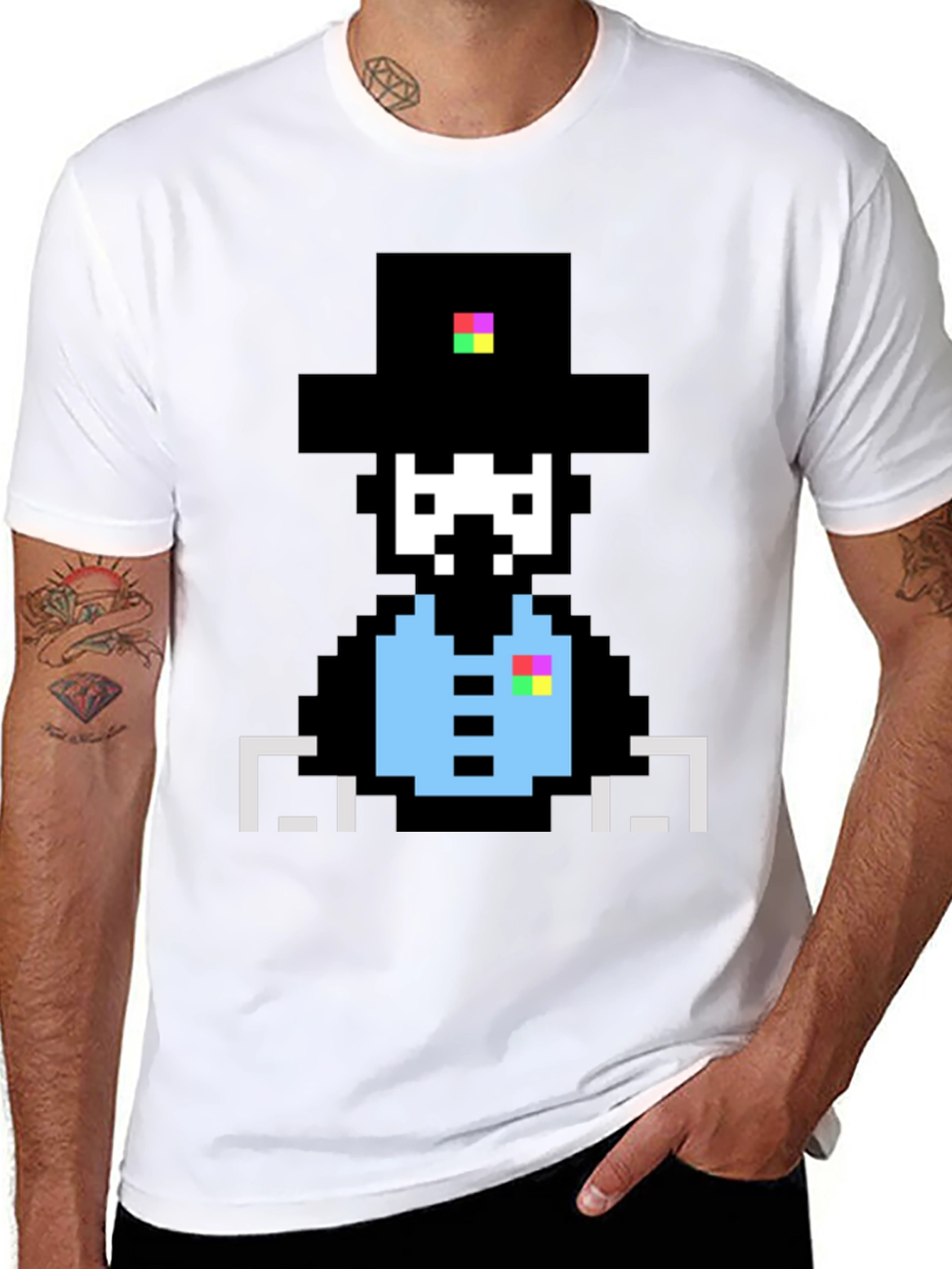 Pixel Art Gentleman Graphic T-Shirt