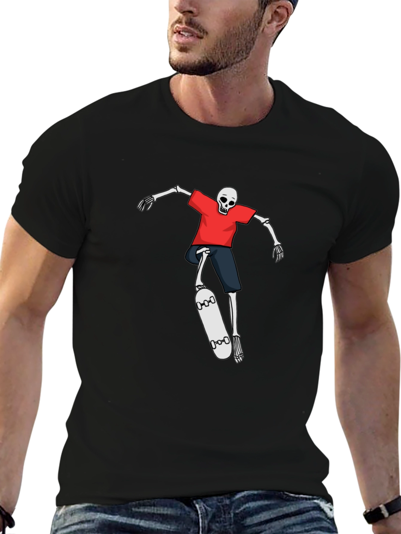 Skateboarding Skeleton Graphic Tee - Black T-Shirt