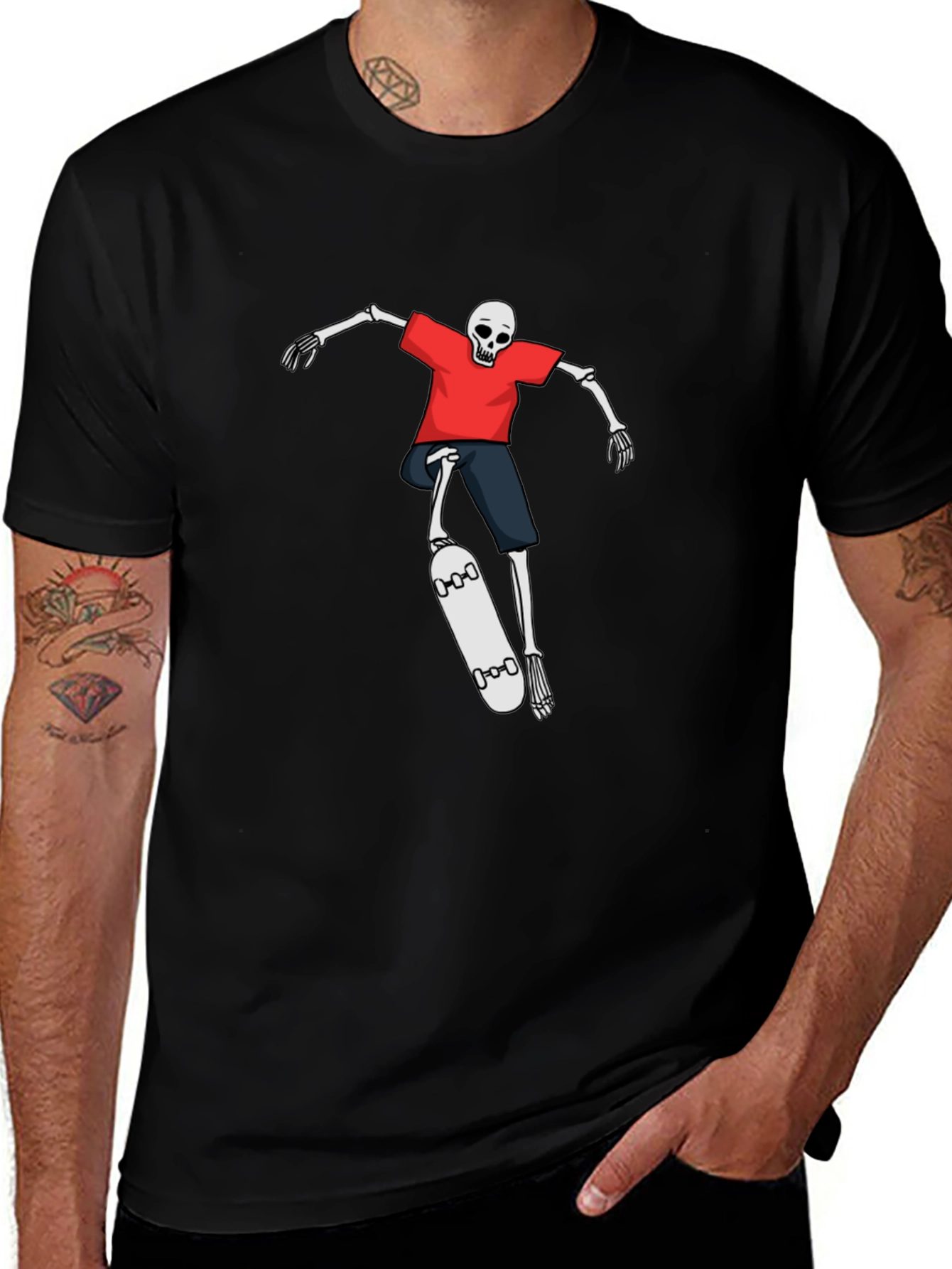 Skateboarding Skeleton Graphic Tee - Black T-Shirt