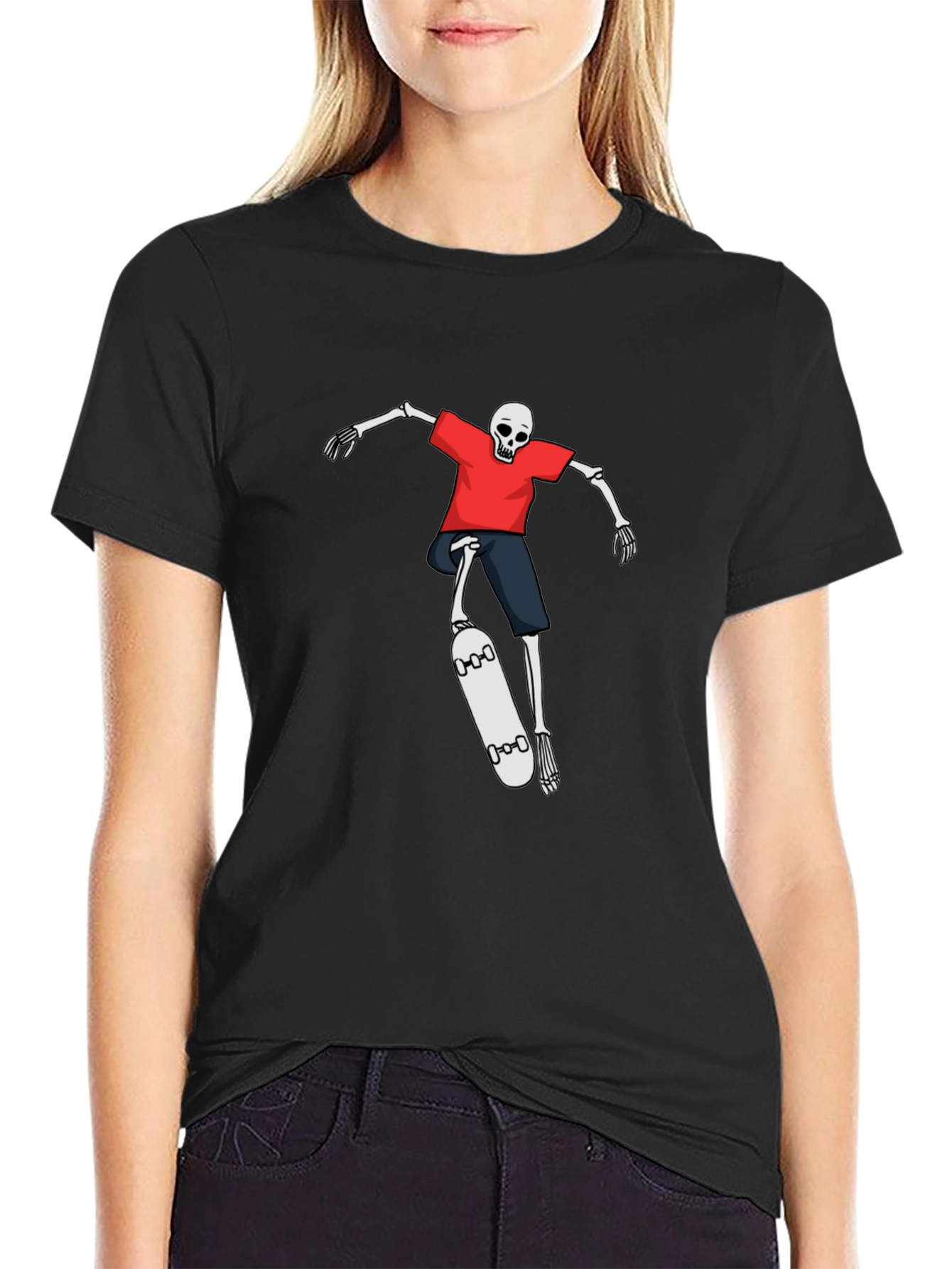 Skateboarding Skeleton Graphic Tee - Black T-Shirt
