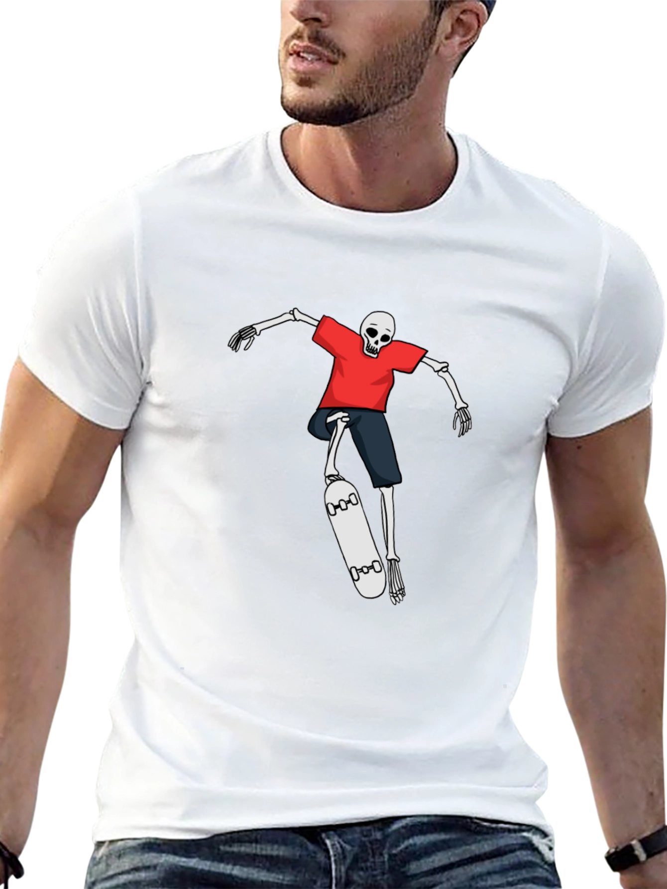 Skateboarding Skeleton Graphic Tee - Black T-Shirt