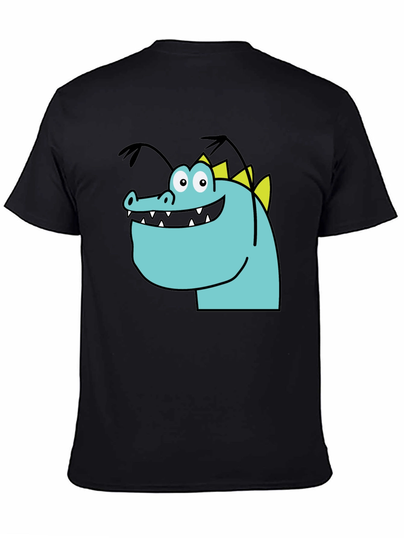 Cartoon Dinosaur Graphic Tee - Quirky Black T-Shirt