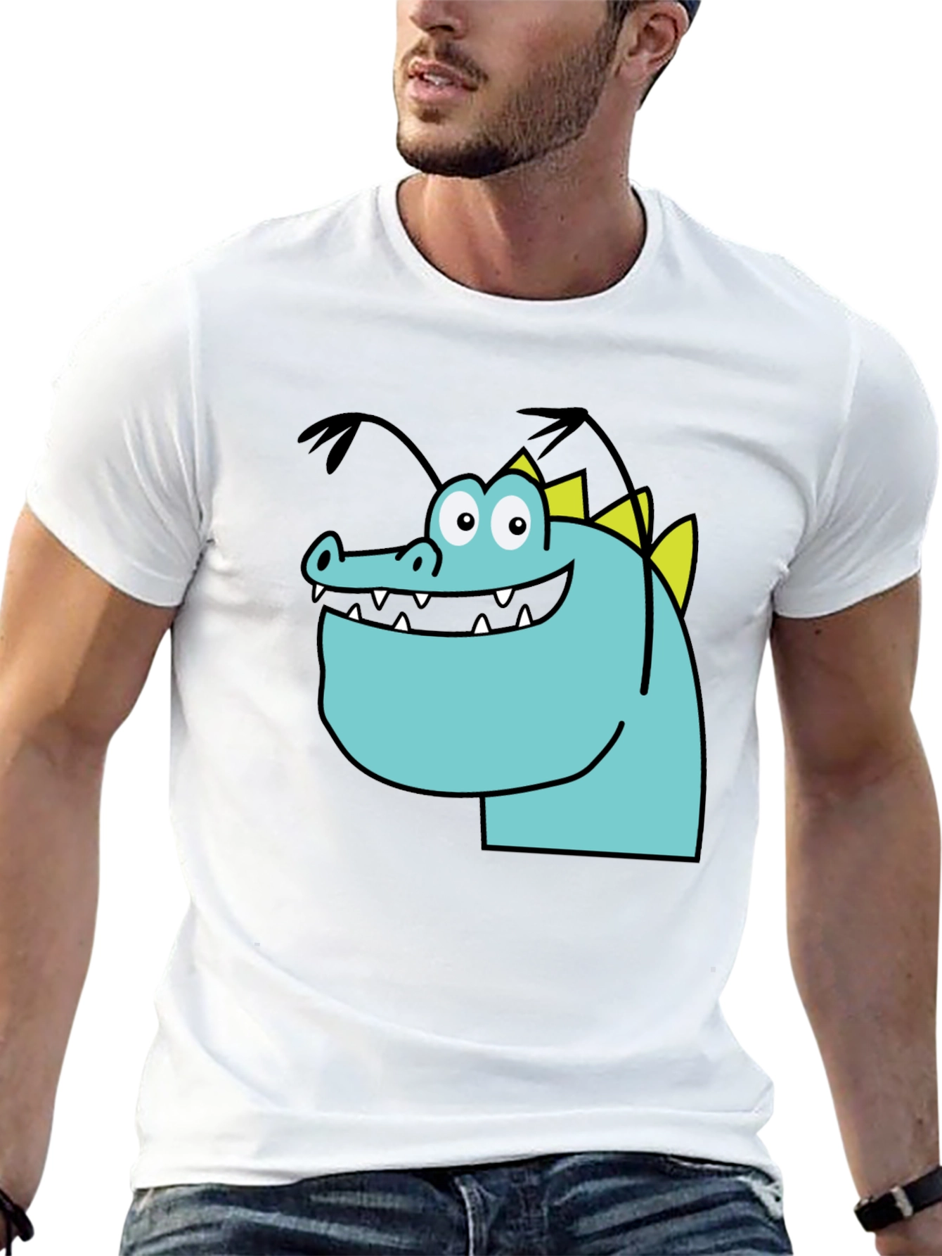 Cartoon Dinosaur Graphic Tee - Quirky Black T-Shirt