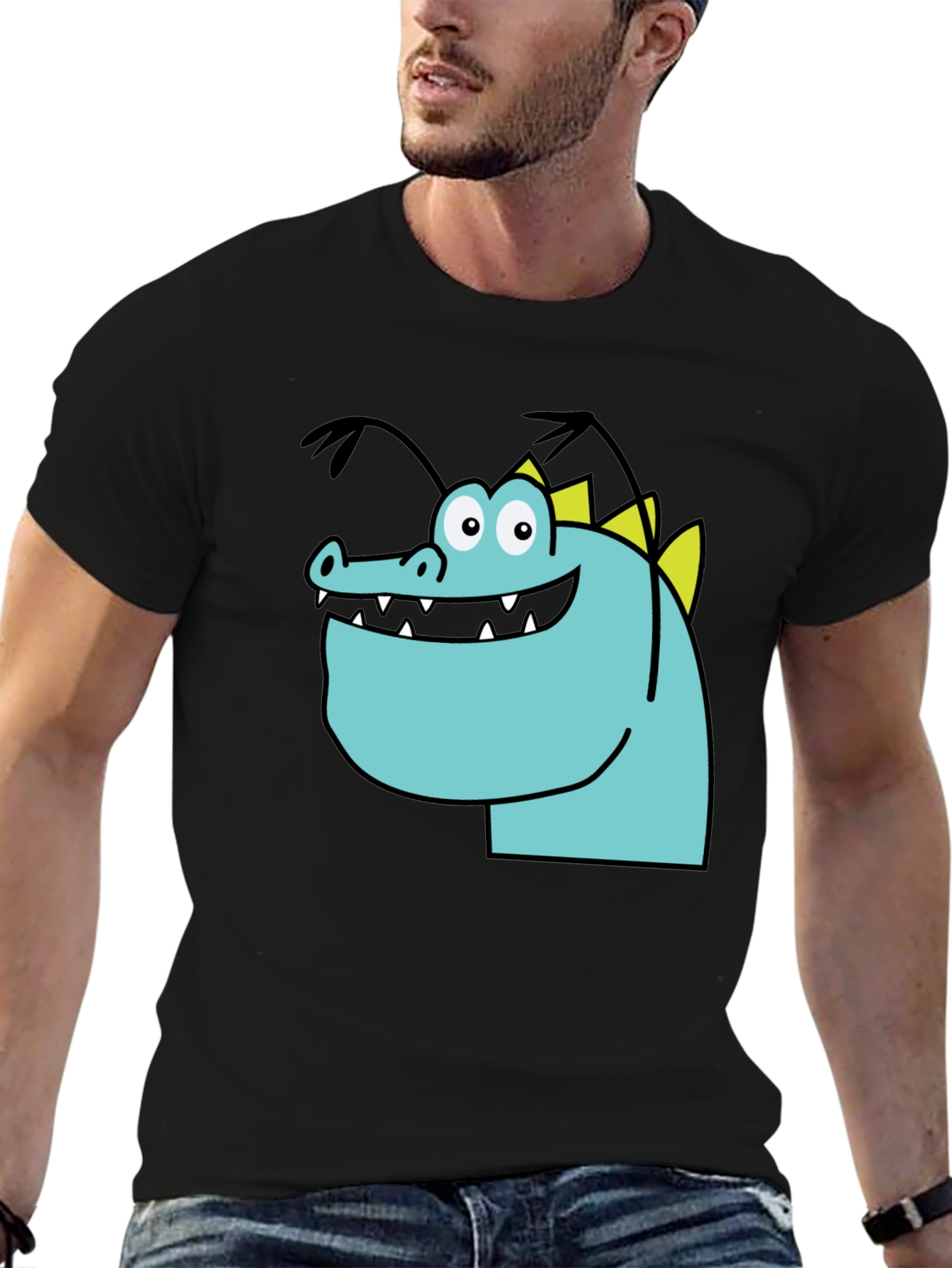 Cartoon Dinosaur Graphic Tee - Quirky Black T-Shirt