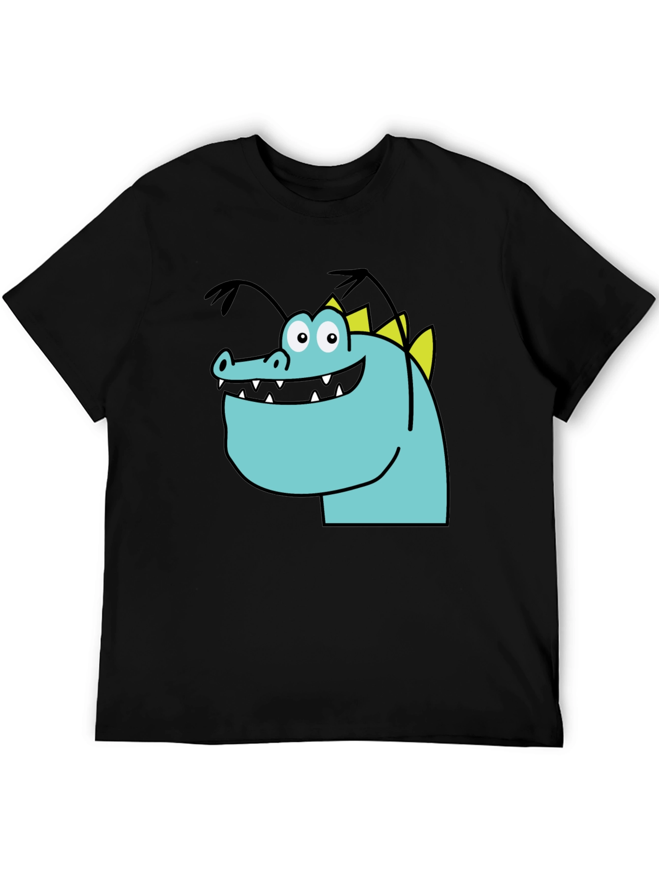 Cartoon Dinosaur Graphic Tee - Quirky Black T-Shirt
