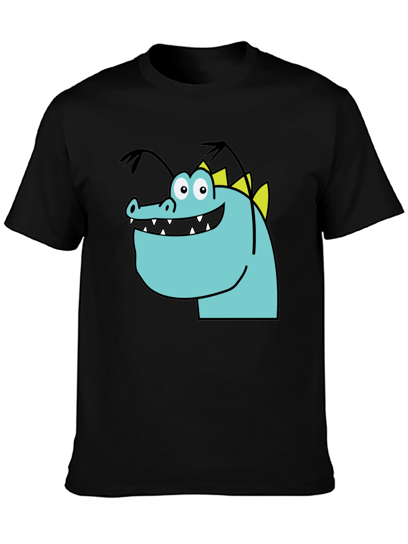 Cartoon Dinosaur Graphic Tee - Quirky Black T-Shirt
