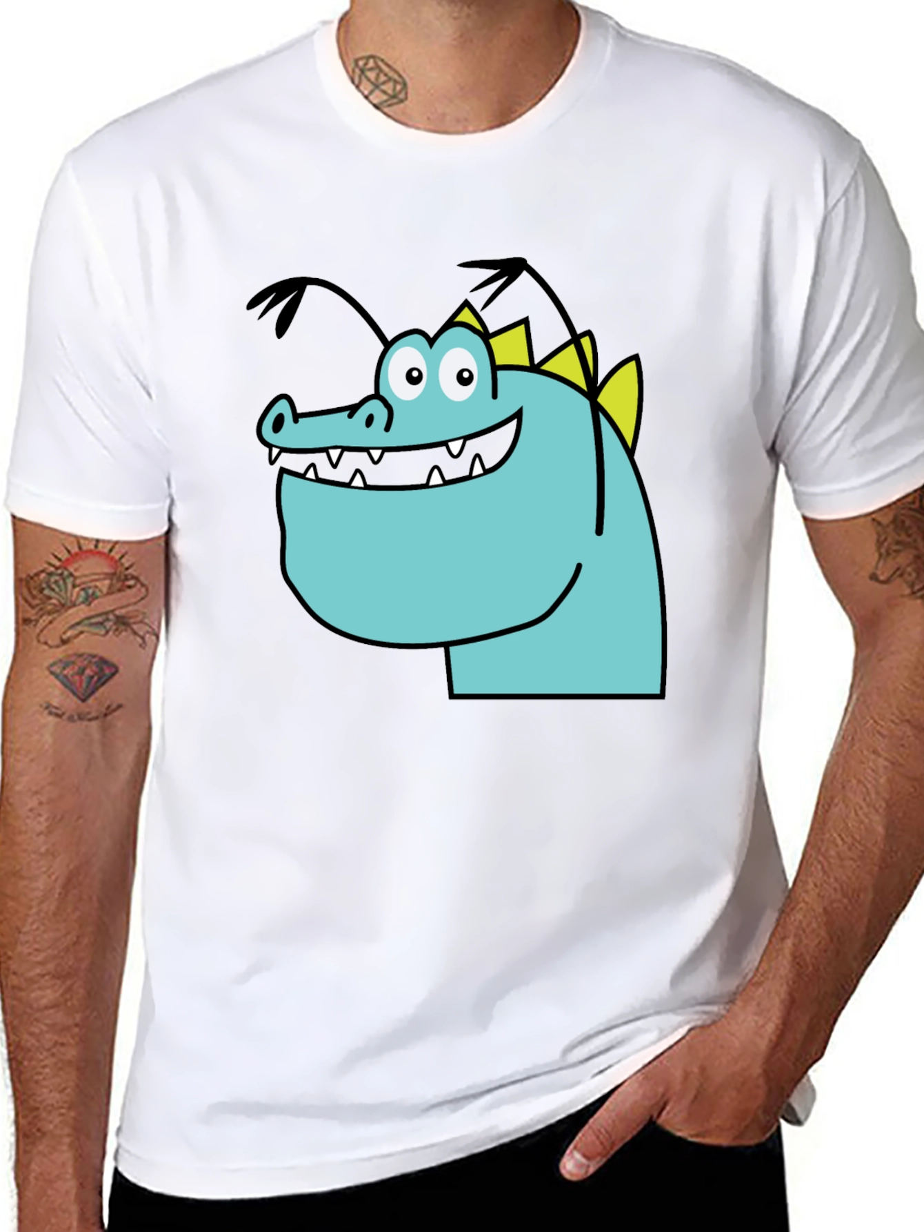 Cartoon Dinosaur Graphic Tee - Quirky Black T-Shirt