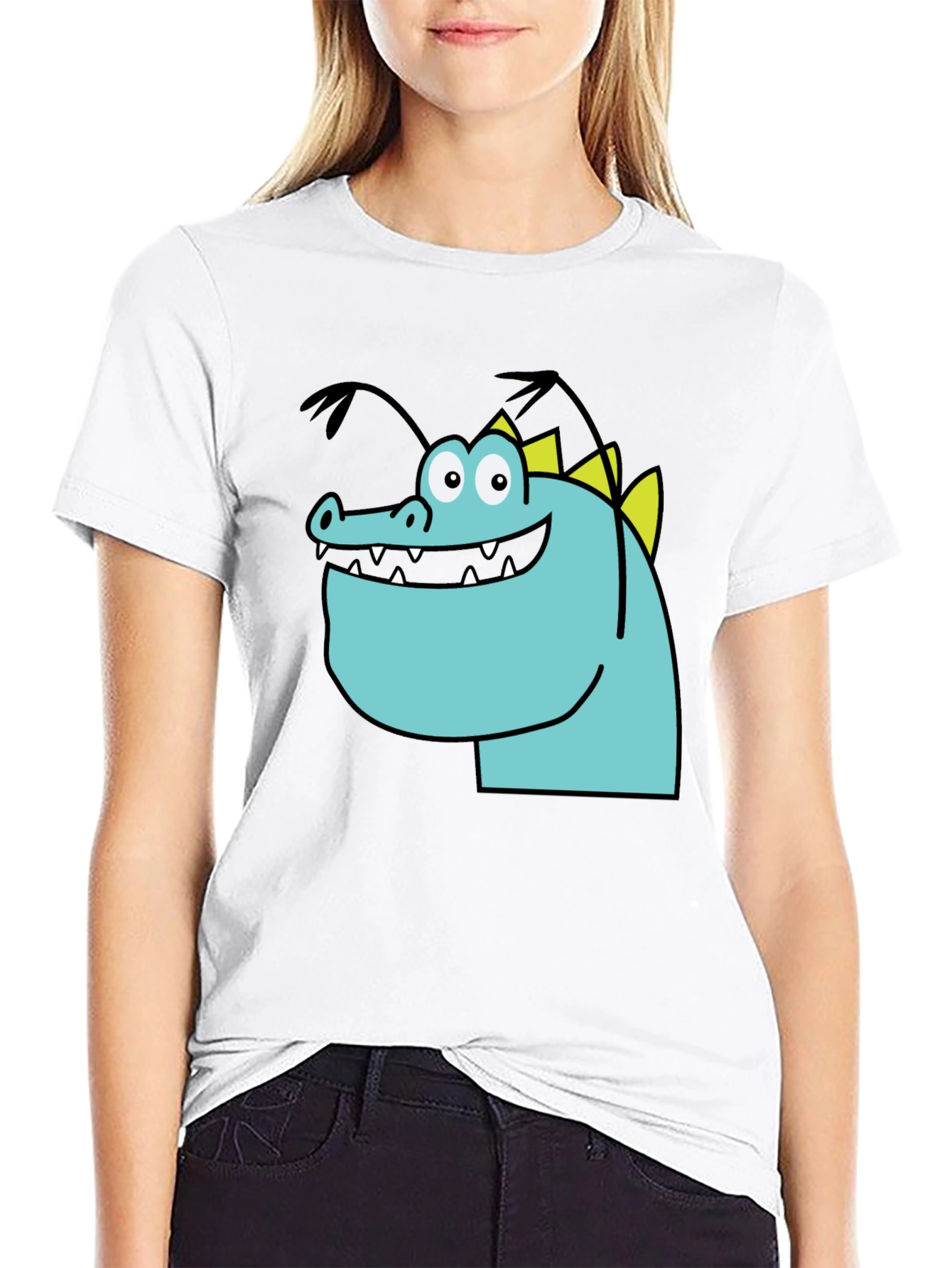 Cartoon Dinosaur Graphic Tee - Quirky Black T-Shirt