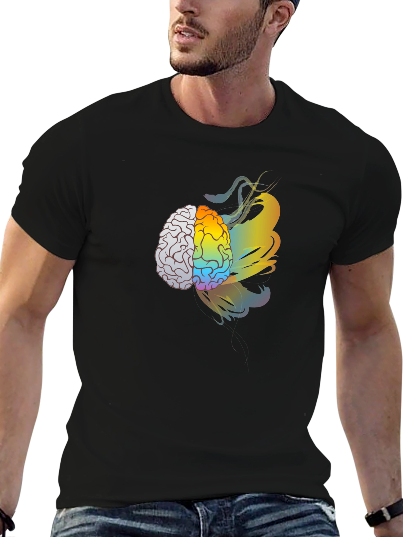 Brain Art Black T-Shirt - Creative Thinking Tee