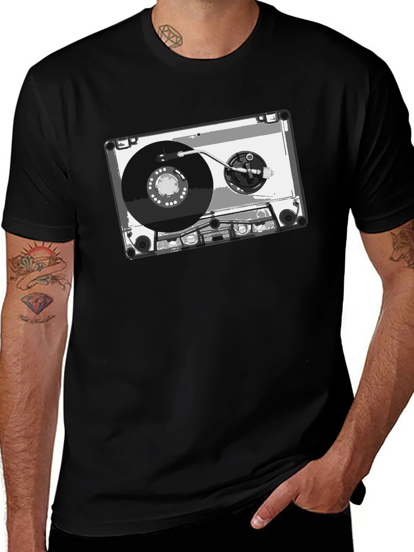 Retro Cassette Tape Graphic Tee - Black