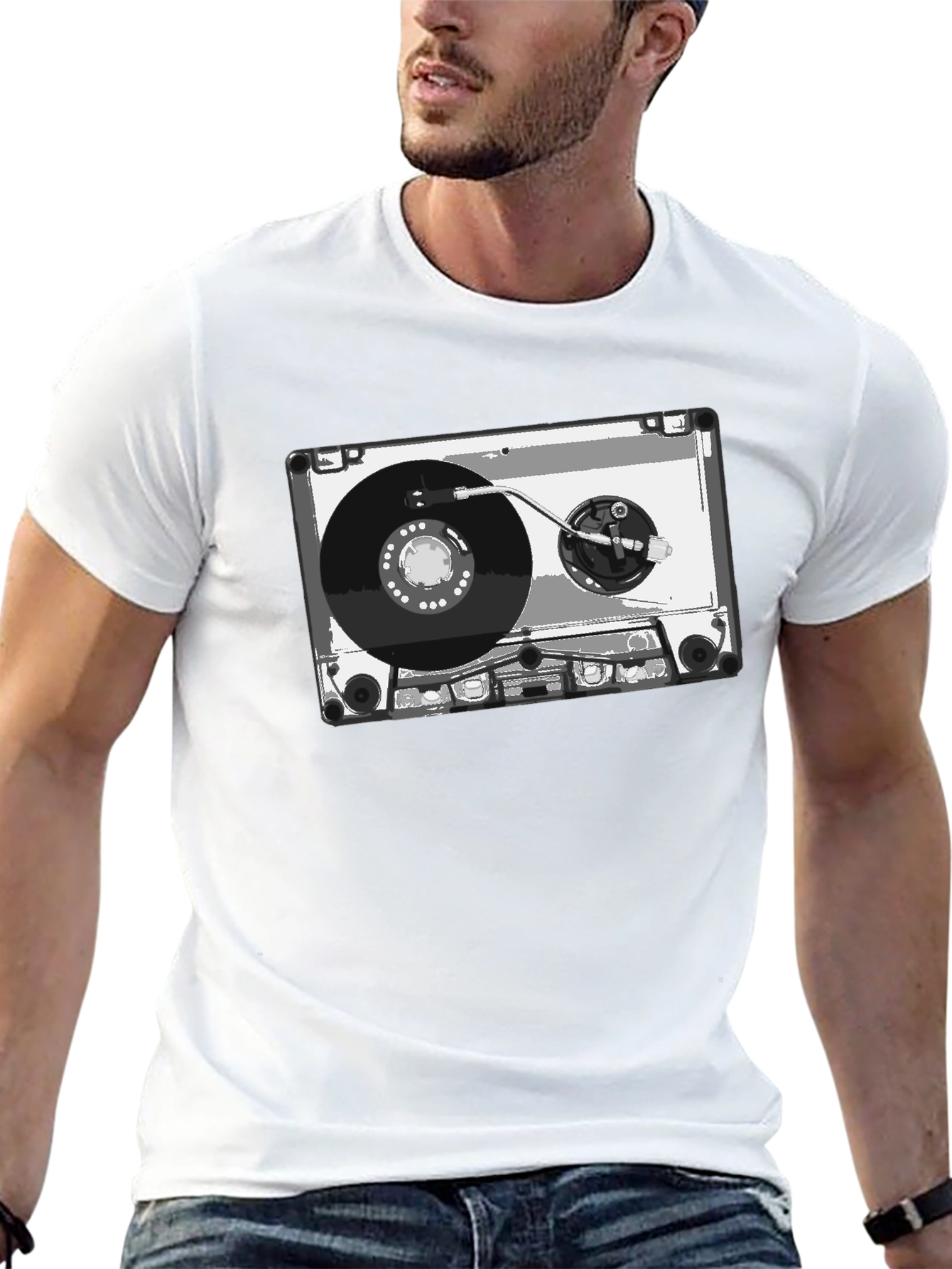 Retro Cassette Tape Graphic Tee - Black