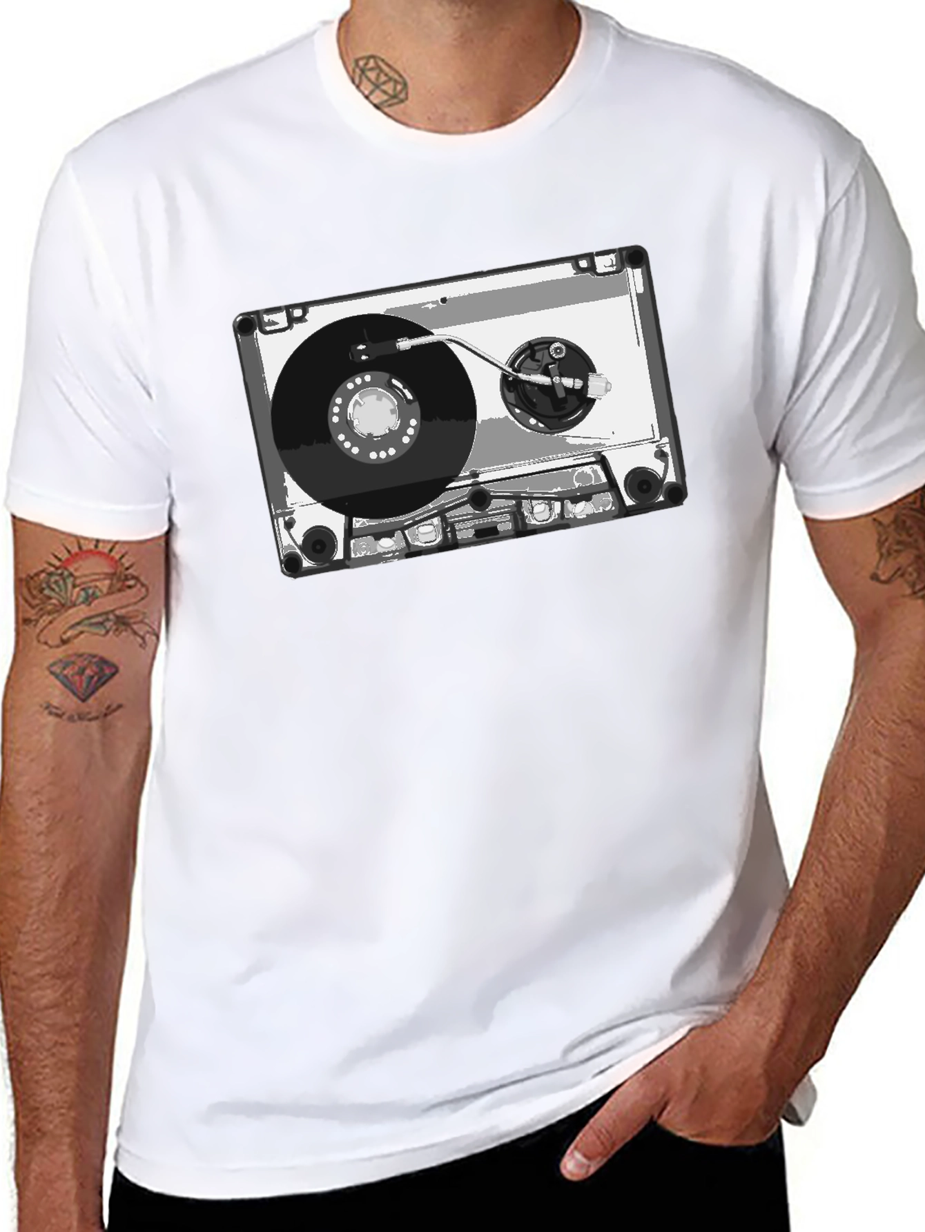 Retro Cassette Tape Graphic Tee - Black