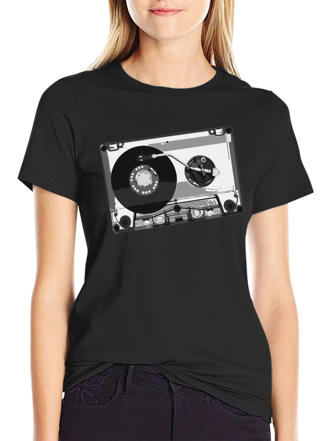 Retro Cassette Tape Graphic Tee - Black