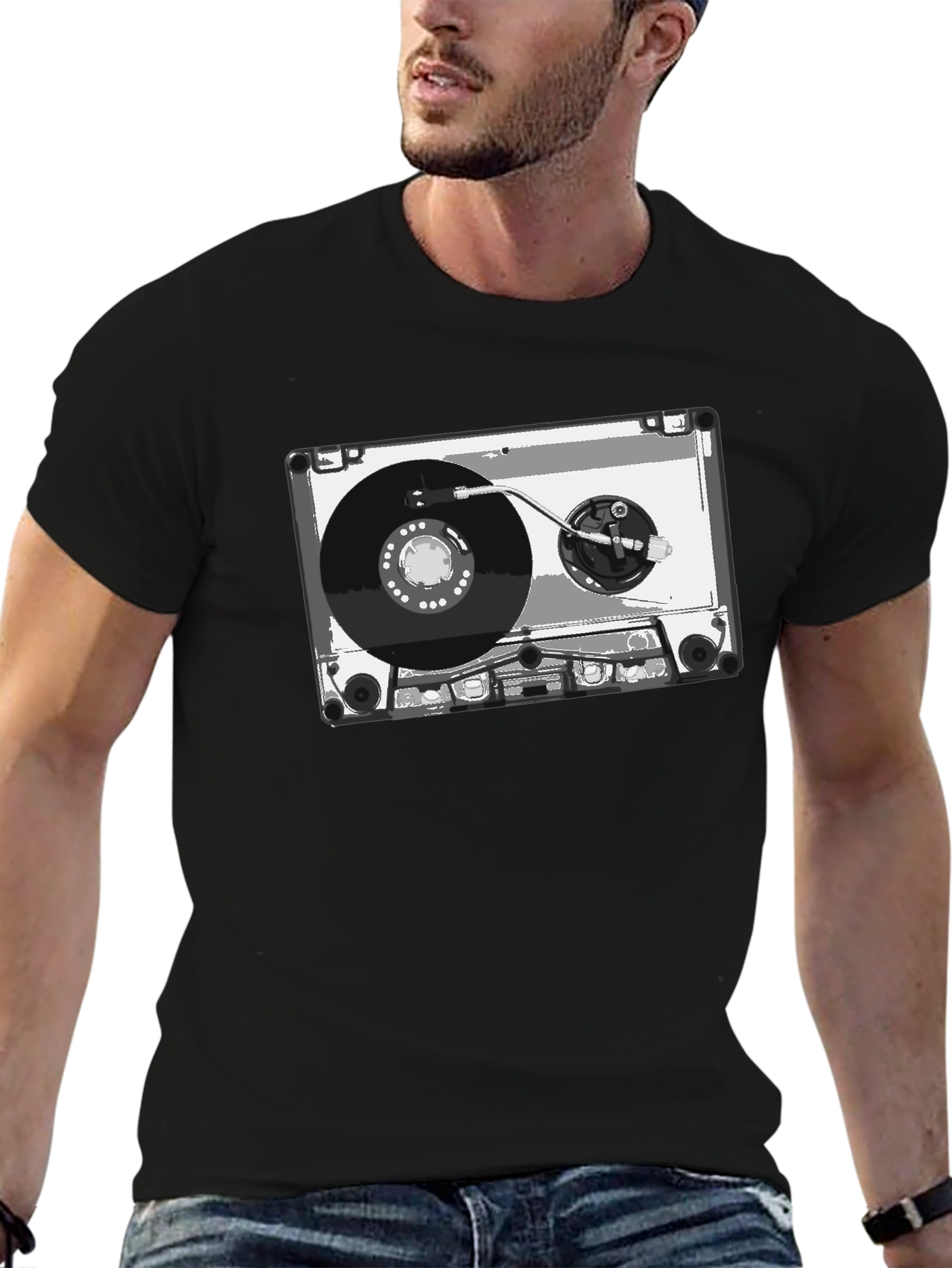 Retro Cassette Tape Graphic Tee - Black