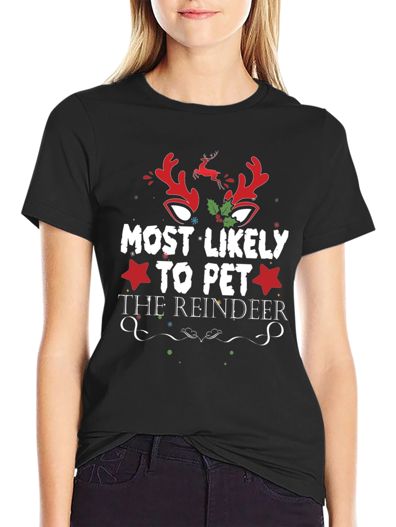 Most Likely to Pet the Reindeer Holiday T-Shirt
