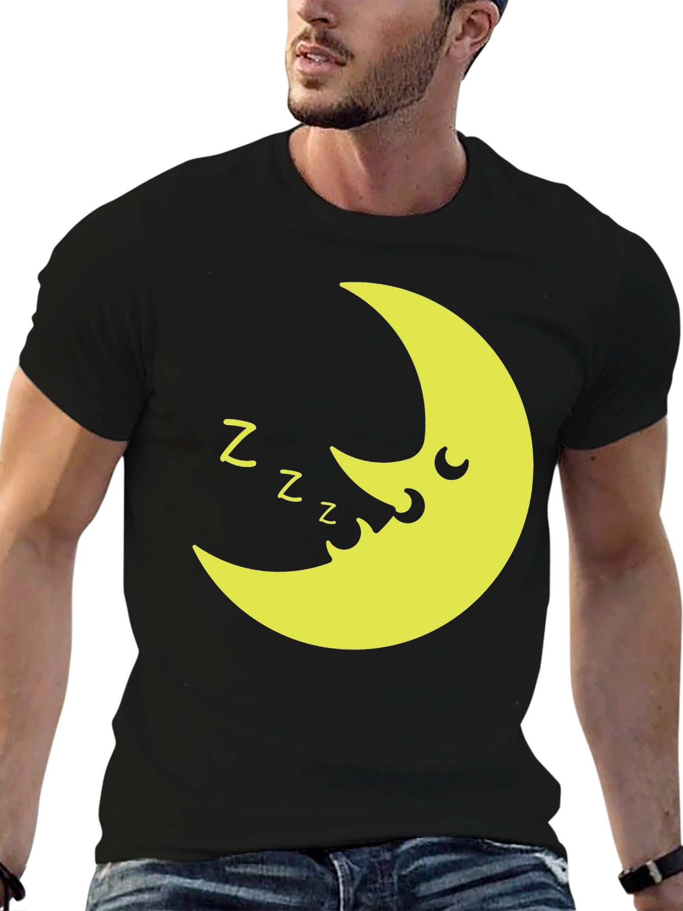 Sleepy Moon Graphic T-Shirt - Black Cotton Tee