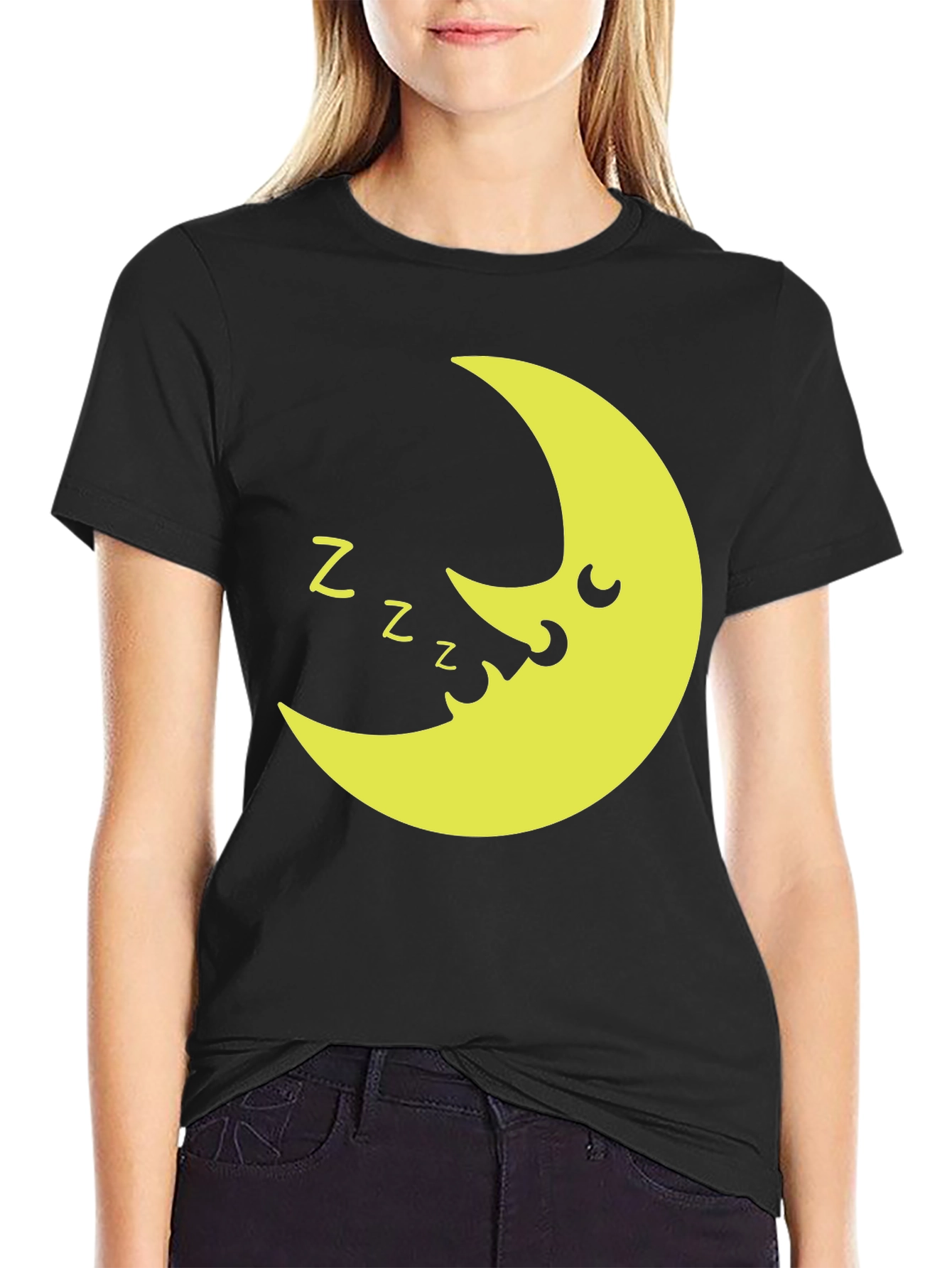 Sleepy Moon Graphic T-Shirt - Black Cotton Tee