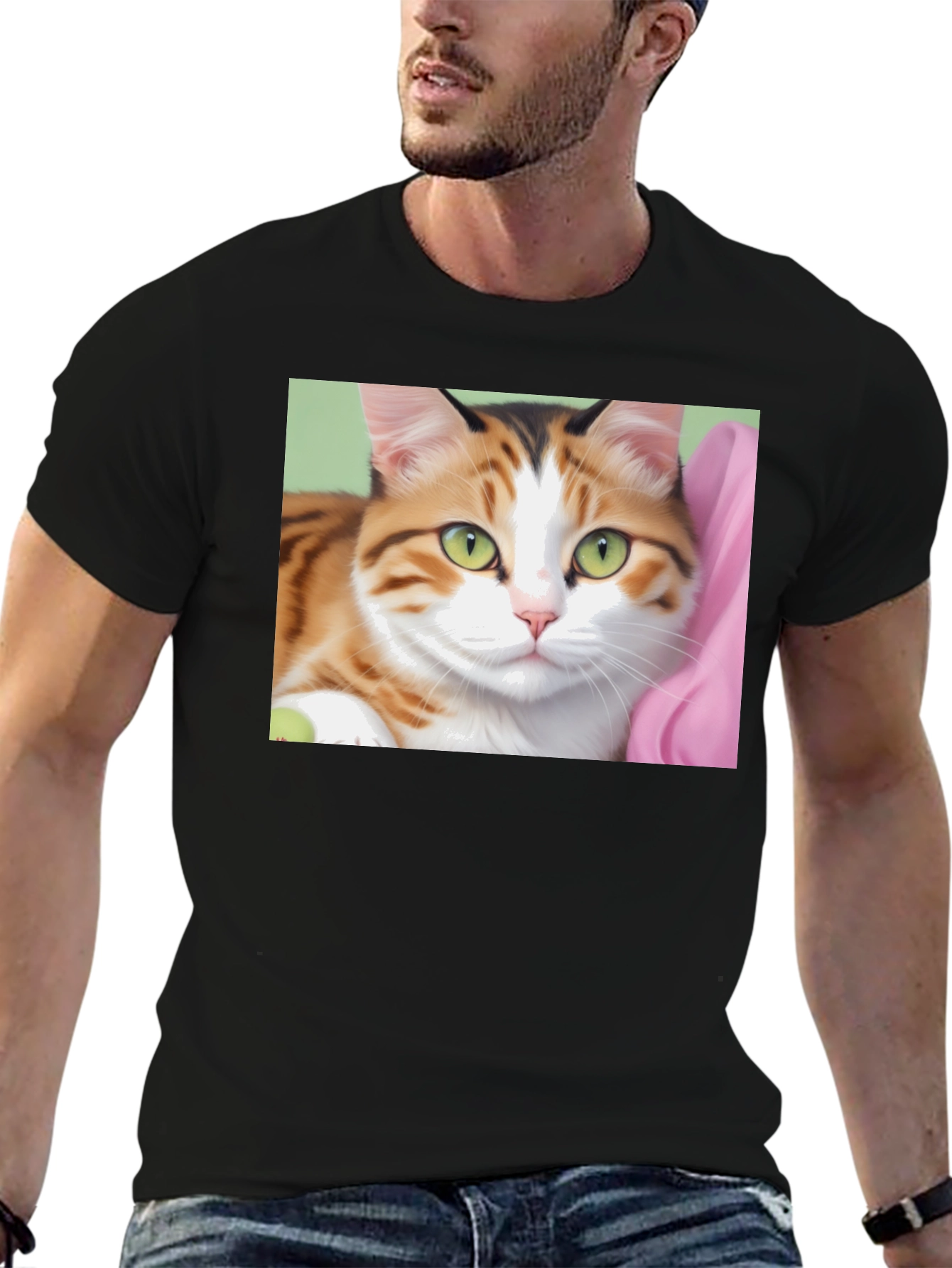 Cat Graphic Print Black T-Shirt