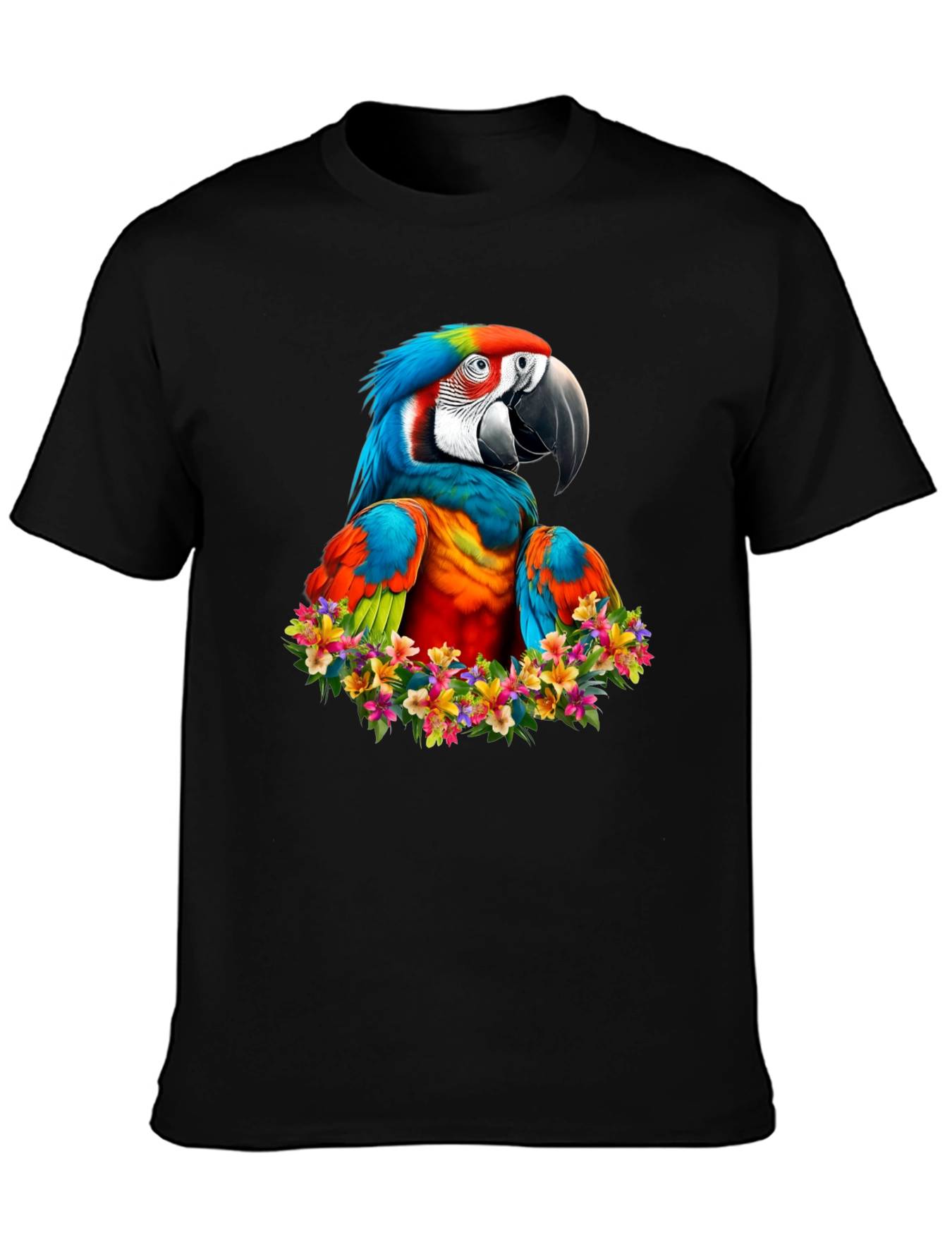 Macaw Parrot Floral Wreath Graphic T-Shirt