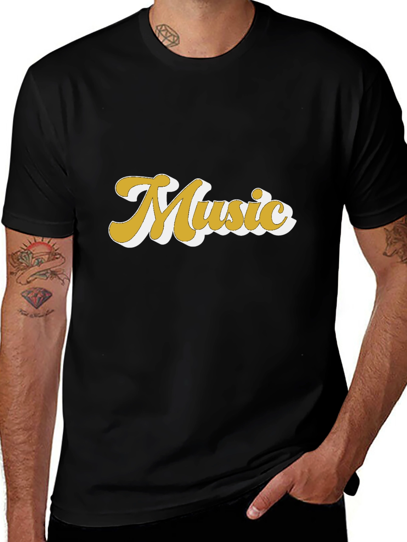 Retro Music Graphic Tee - Black Cotton T-Shirt