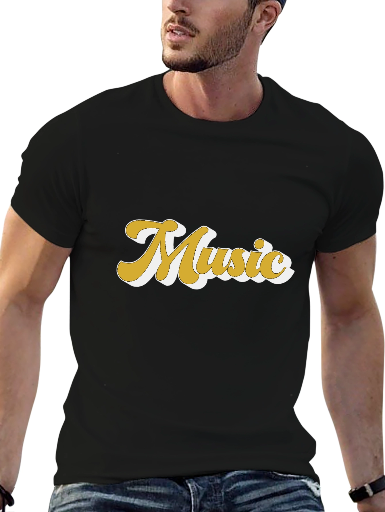 Retro Music Graphic Tee - Black Cotton T-Shirt