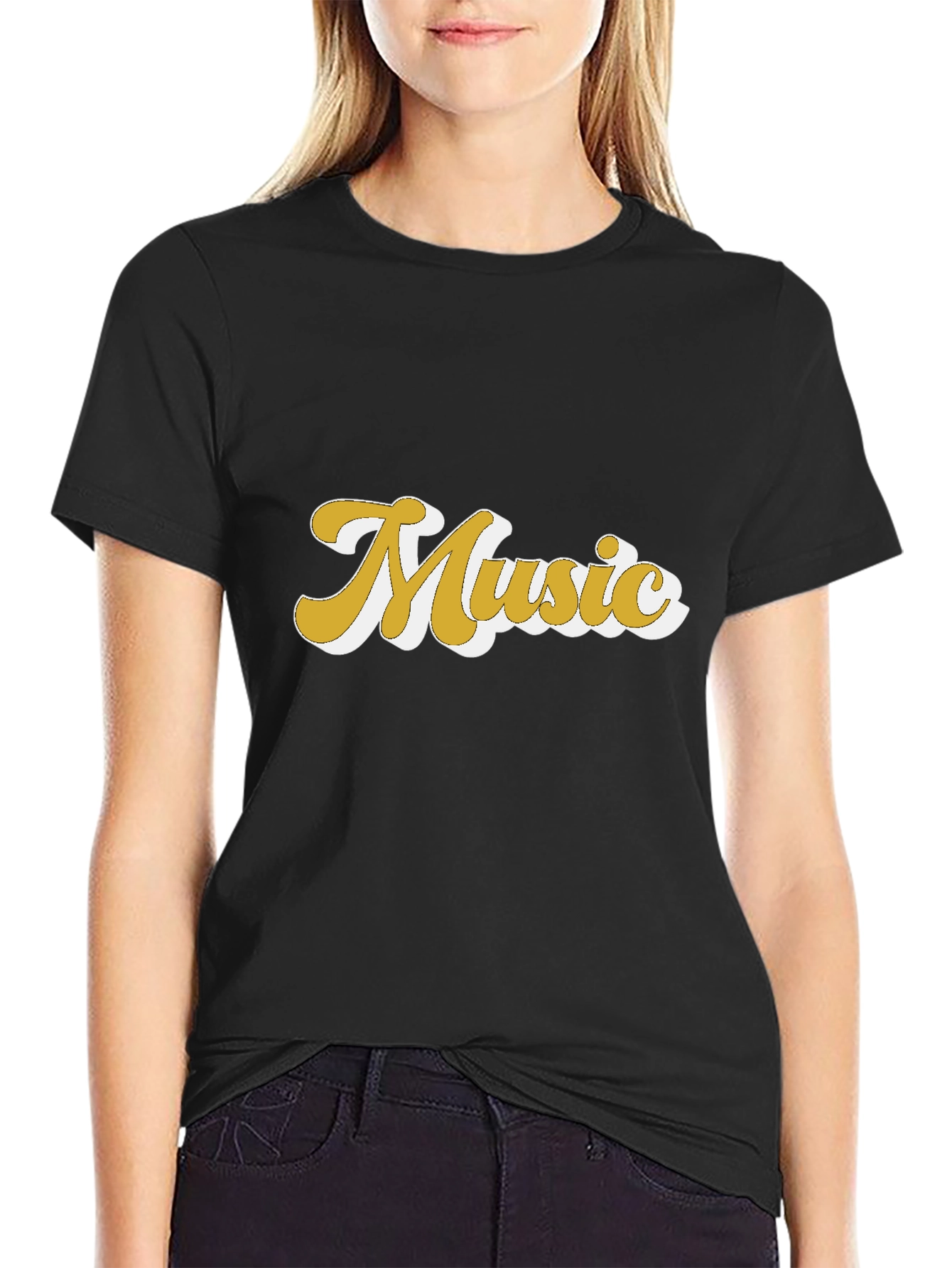 Retro Music Graphic Tee - Black Cotton T-Shirt
