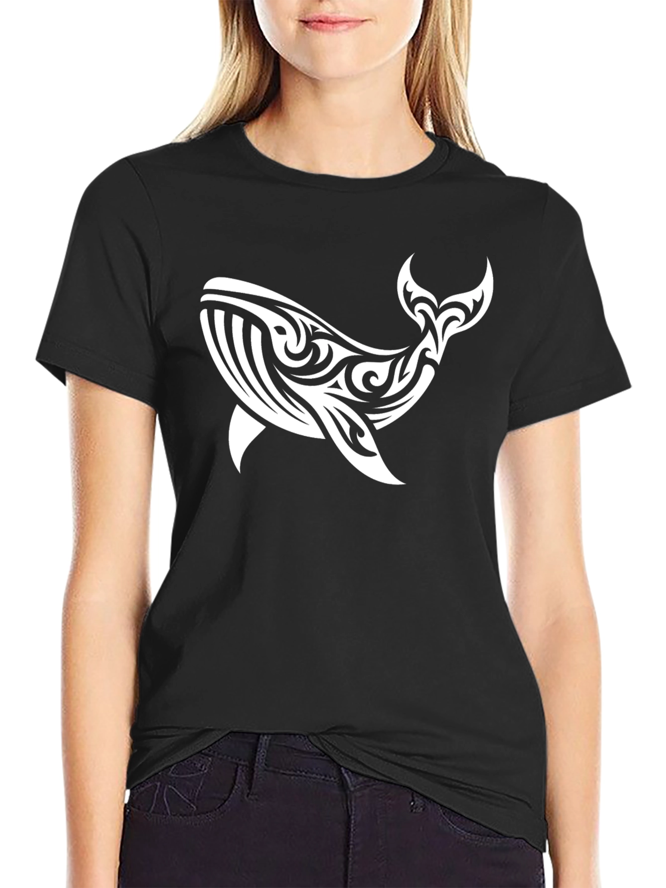 Tribal Whale Graphic Tee - Black