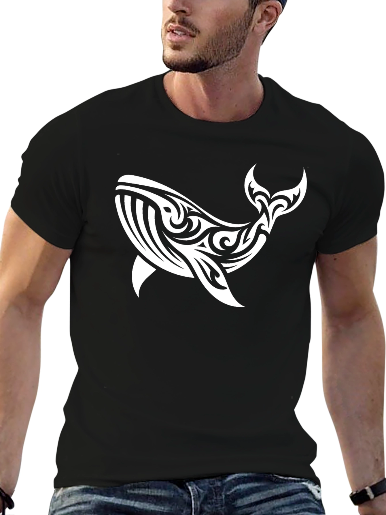 Tribal Whale Graphic Tee - Black