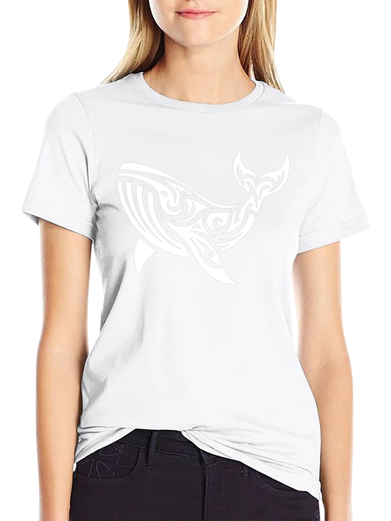 Tribal Whale Graphic Tee - Black
